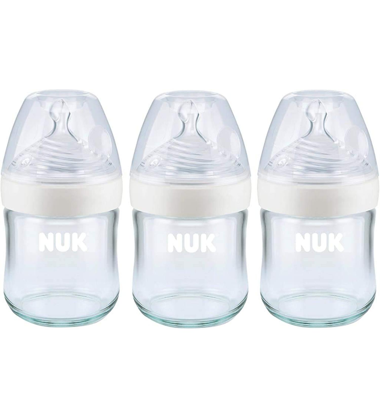 NUK Simply Natural Glass Baby Bottles 4 oz 3 Pack | New 2020 Design | Clear/White | 4 Ounce 3pk - Buy Online on GoSupps.com