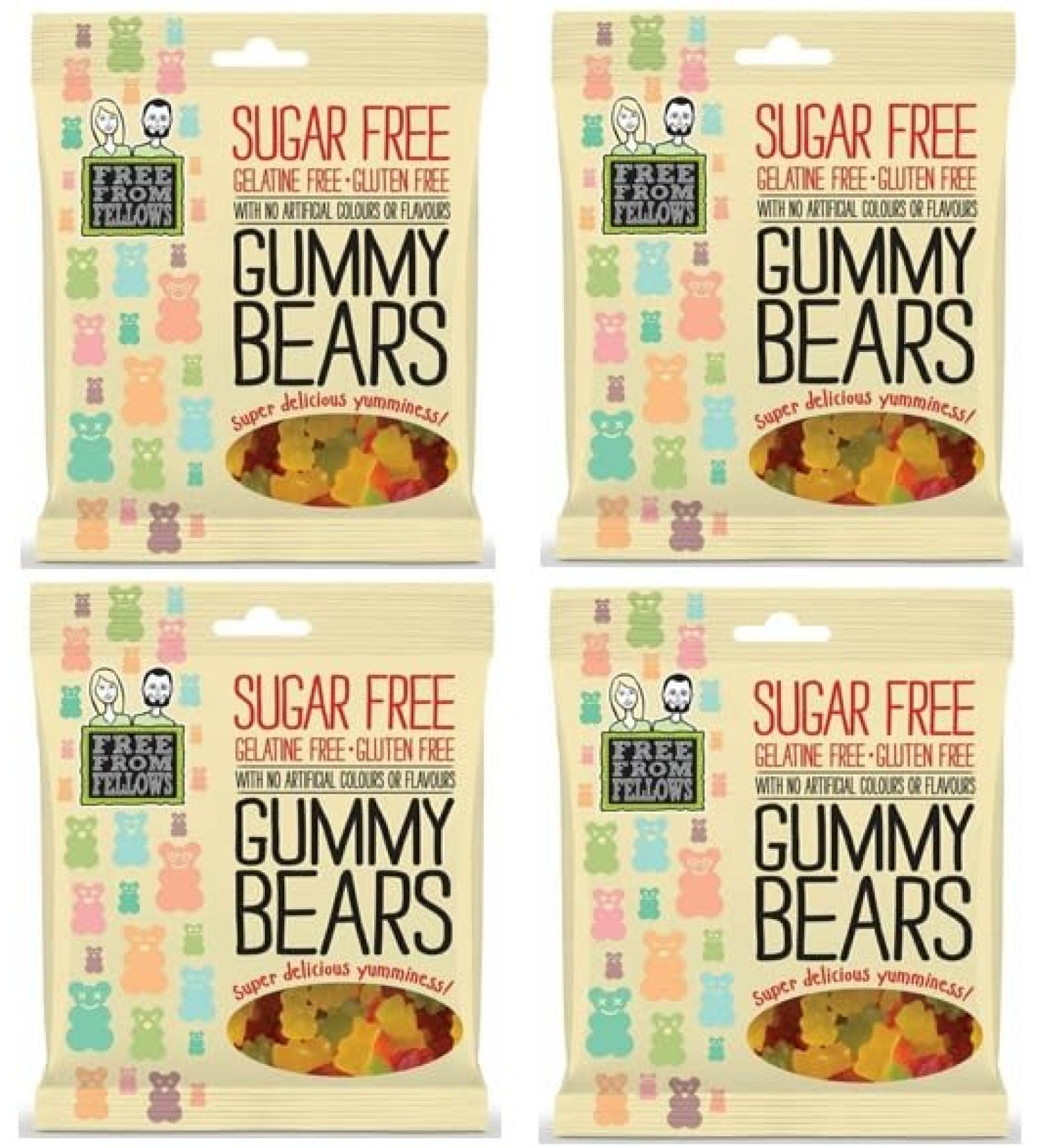 Sugar Free Sweets & Gluten Free Gelatine Free Vegan Free from Fellows Gummy Bears Value Pack Sugarless Super Snack Delicious yumminess 70g x 4 - Buy Online on GoSupps.com