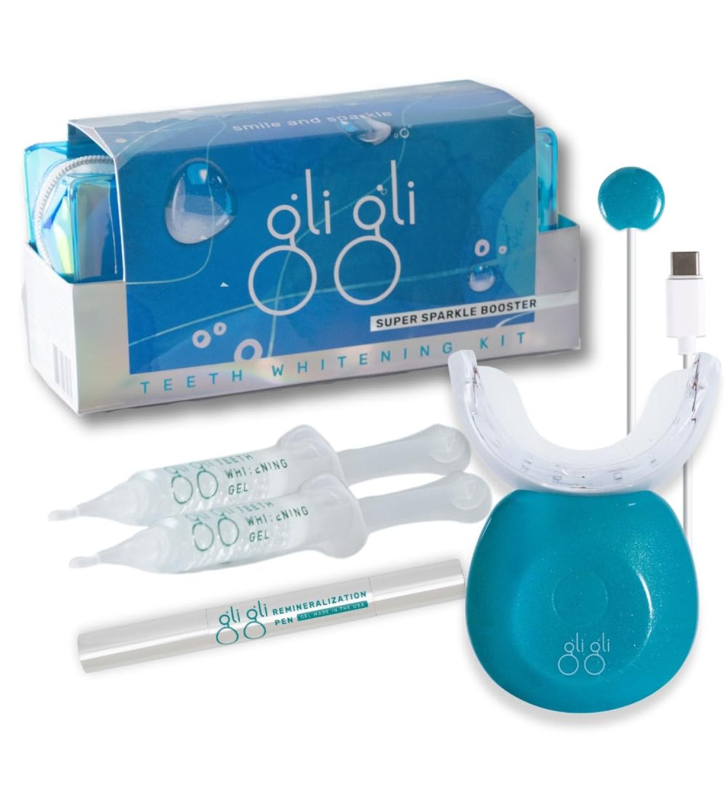 Super Sparkle Booster Teeth Whitening Kit - 6% Hydrogen Peroxide Gel LED Device & Remineralization Pen - Fast 10-15 Day Results - Shop Internationally - Buy Online on GoSupps.com