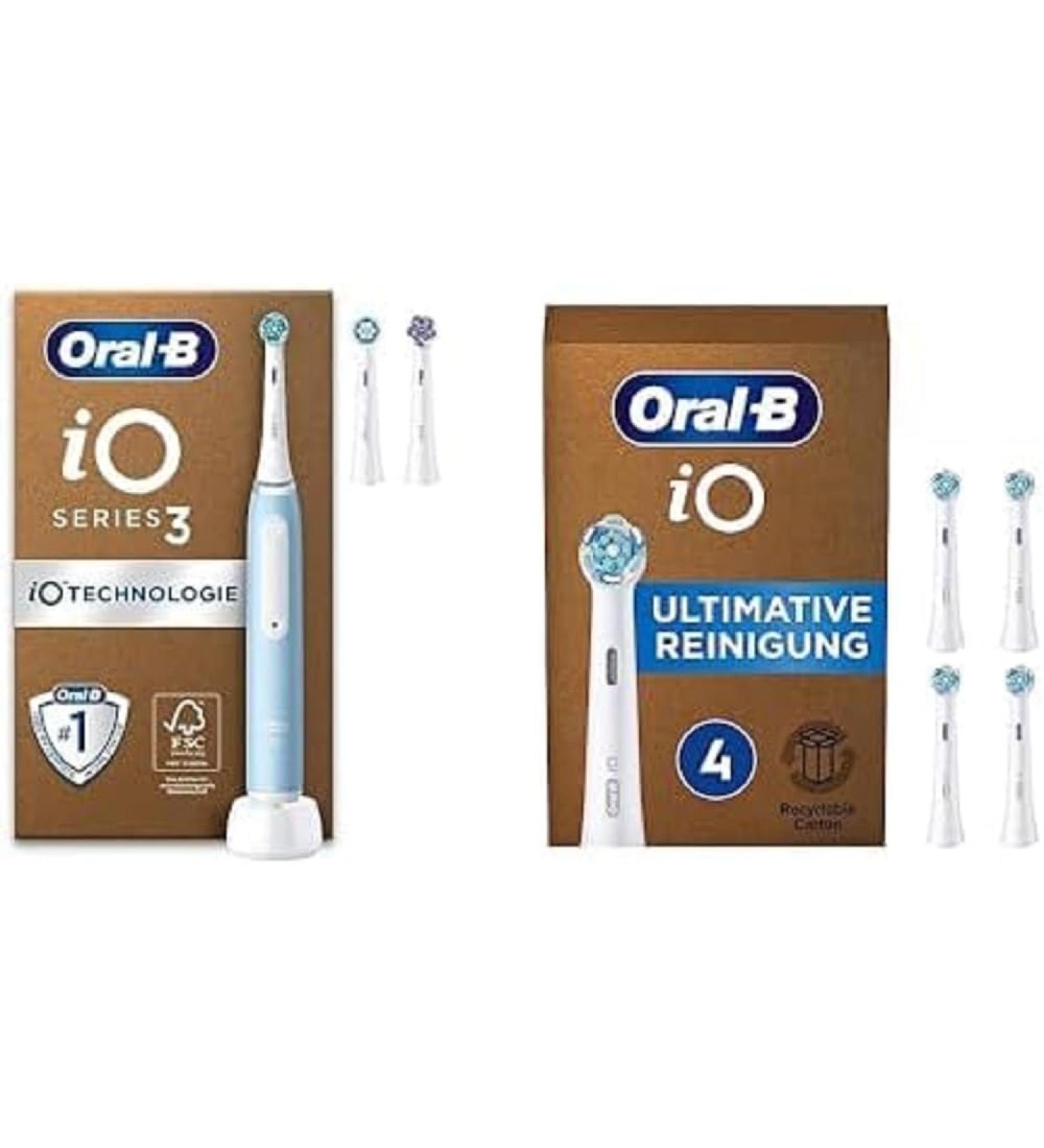 Oral-B io Series 3 electrical toothbrush/Electric toothbrush & 3 plug-in brushes + 4 IO ultimate cleaning brushes 3 cleaning modes including sensitive dental care designed by brown light blue