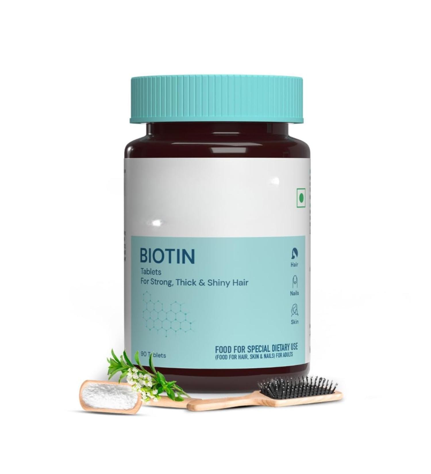 Biotin 10000mcg Supplement for Hair Growth Strong Hair and Glowing Skin Fights Nail Brittleness 90 Biotin Tablets - Buy Online on GoSupps.com