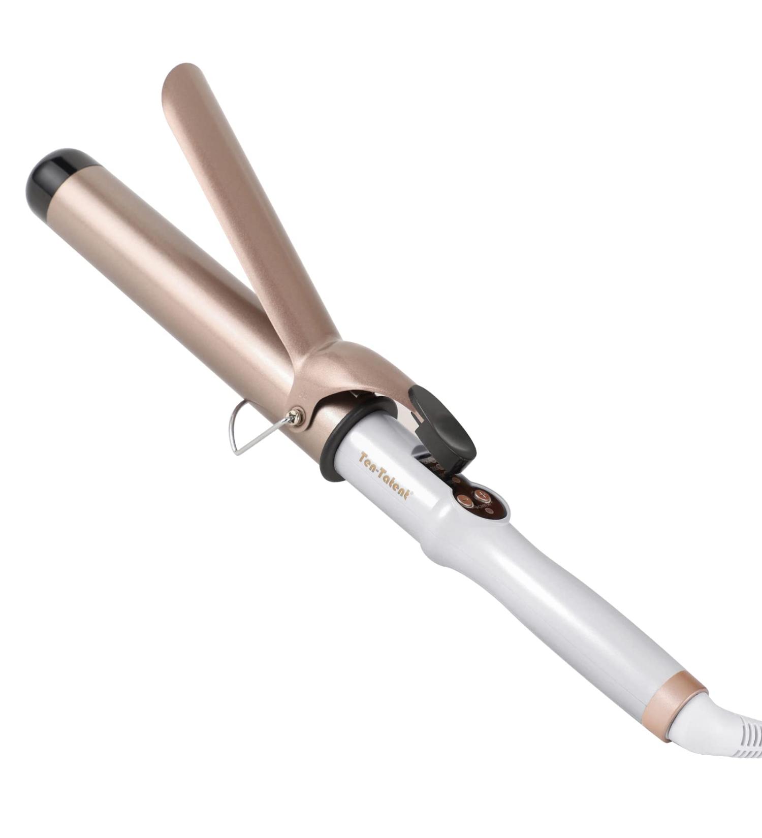 Ten-Tatent 38mm Ceramic Tourmaline Curling Tongs | Dual Voltage Curling Iron for Long & Short Hair | Adjustable Heat Settings | White - Buy Online on GoSupps.com