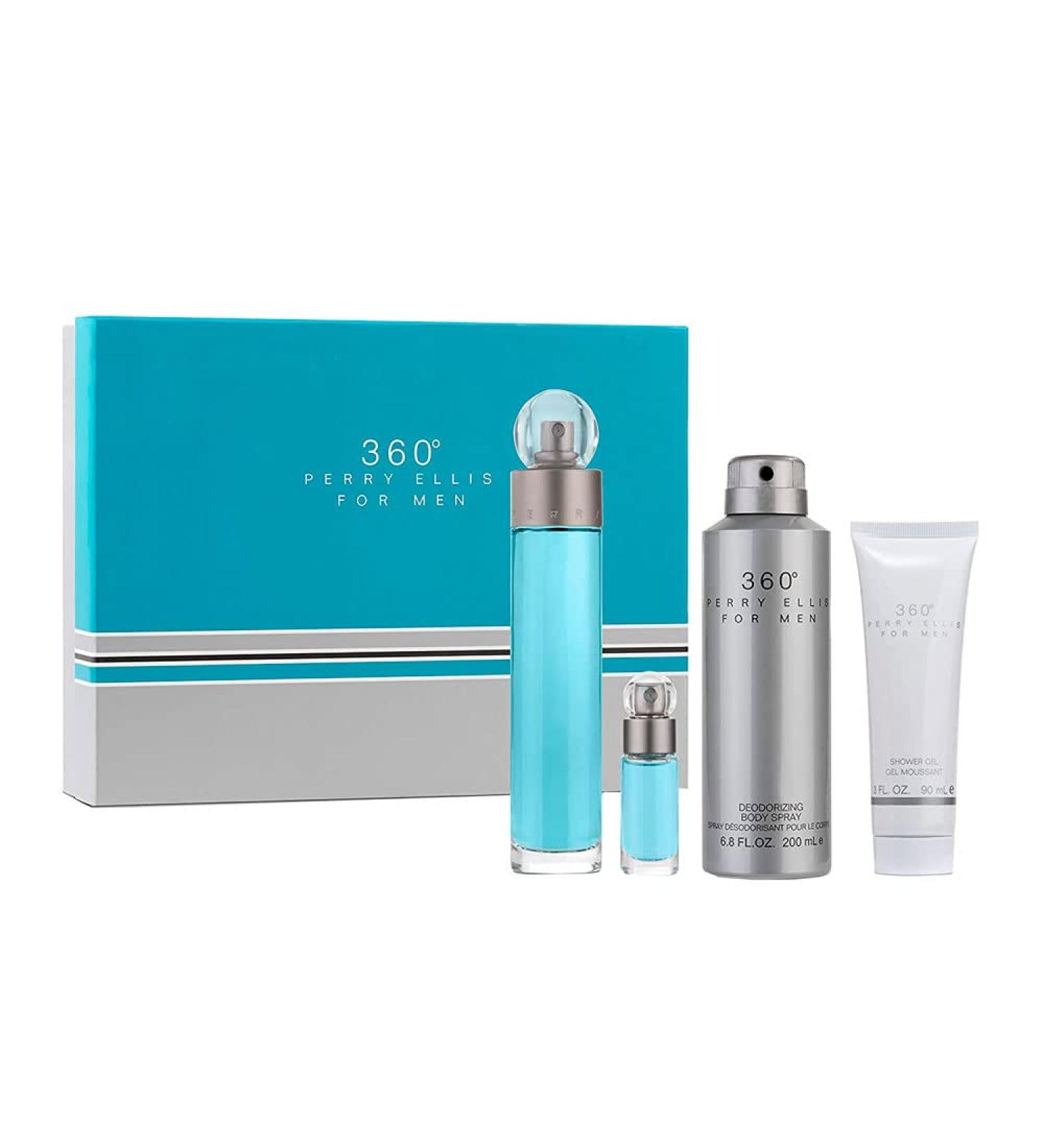 Perry Ellis 360 4 Piece Set For Men (3.4 Eau Di Toilette + 3.0 After Shave Balm + Deo Stickk + 75 Ml Eau Di Toilette Spray) 1 Count (Pack of 1) - Buy Online on GoSupps.com
