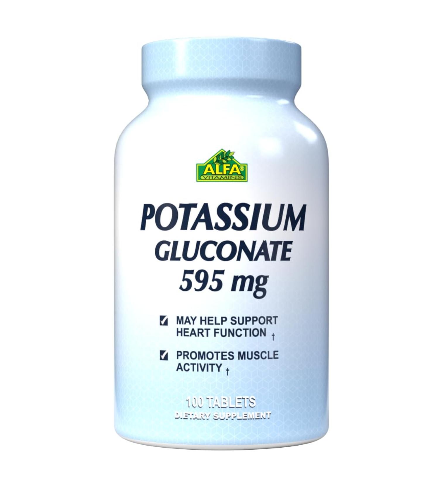 Alfa Vitamins Potassium Gluconate 595mg - Heart Health & Muscle Support - 100 Tablets - Buy Online on GoSupps.com