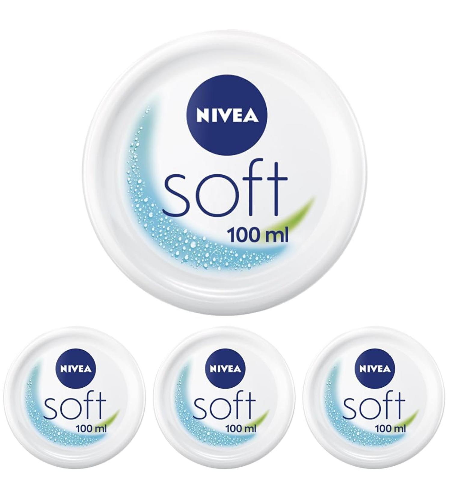 Nivea Soft Moisturizer 100ml - Refreshing Cream with Vitamin E & Jojoba Oil | Fast Absorbing Hydration (4 Pack) - Buy Online on GoSupps.com
