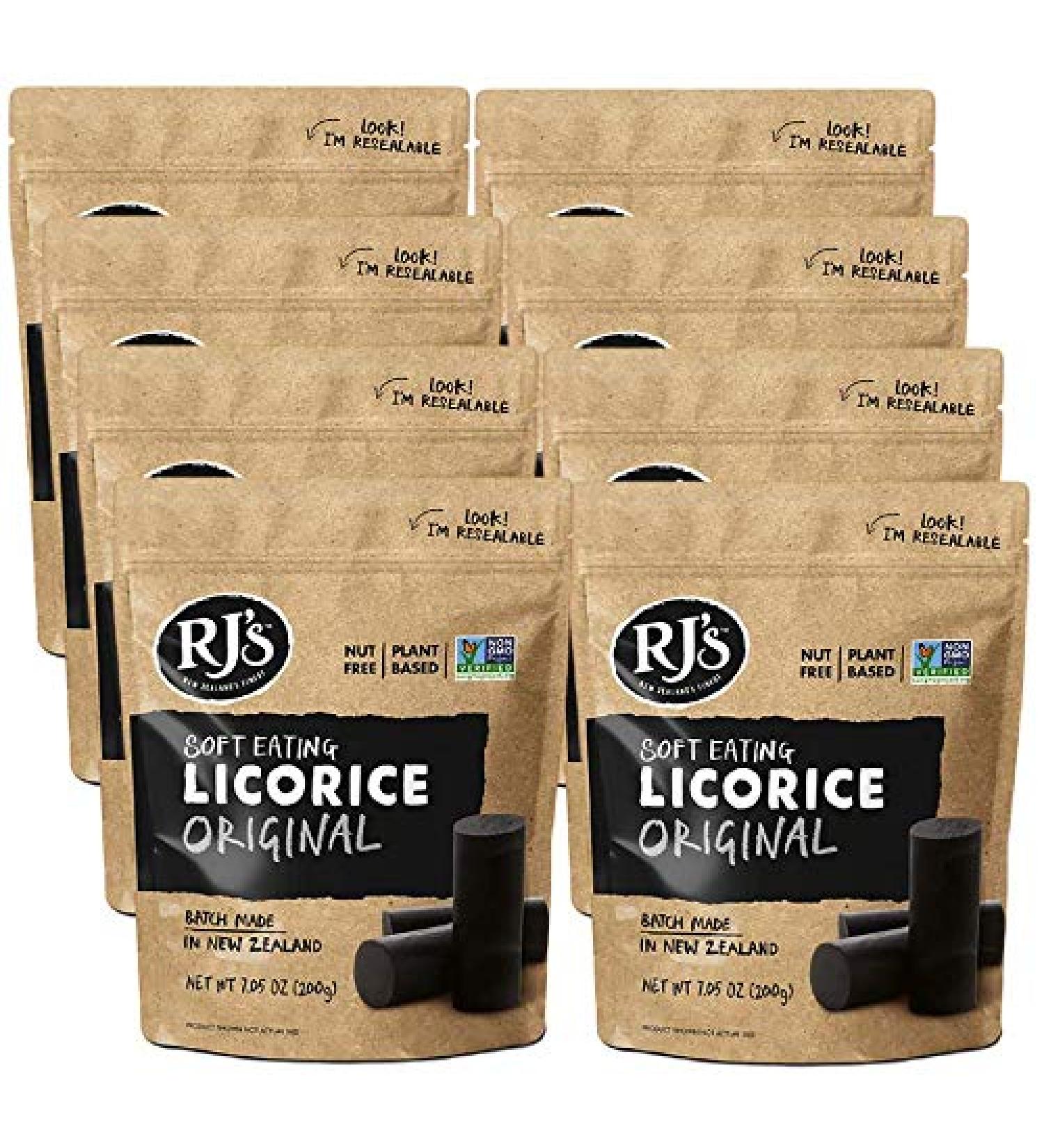 RJ's Soft Eating Black Licorice 8-Pack | Non-GMO, Vegan-Friendly, Kosher | Batch Made in New Zealand | 7.05oz Bags (Pack of 8) - Buy Online on GoSupps.com