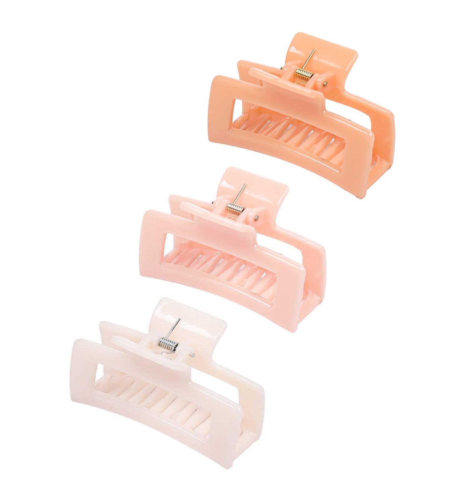 Rectangle Hair Claw Clips Set - 3 Pcs Medium Large Strong Clips for Girls and Women - Non-slip Hair Accessories (Pink) - Buy Online on GoSupps.com
