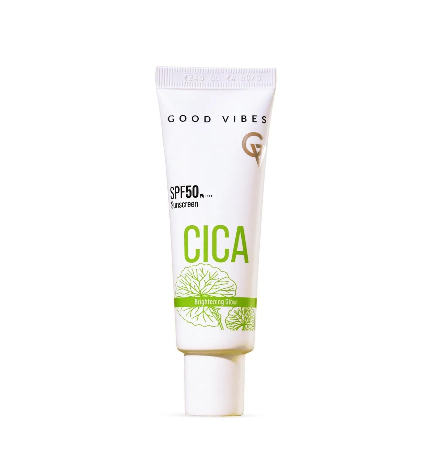 Good Vibes CICA Sunscreen SPF 50 PA++++ | Cica Extract 3% Niacinamide & Hyaluronic Acid | Lightweight Aqua Gel | Non-Greasy | 50g/ 1.76 Ounce - Buy Online on GoSupps.com