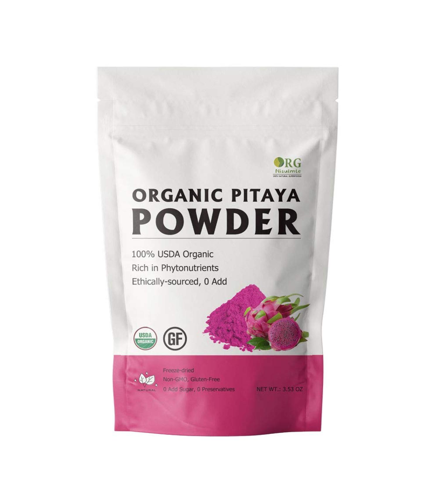 Organisulmte USDA Organic Dragon Fruit Powder - 100% Pure Freeze-Dried Pink Pitaya Powder - Natural Red Dragon Fruit Food Coloring - Non GMO Gluten Free - 3.53oz (100g) - Buy Online on GoSupps.com