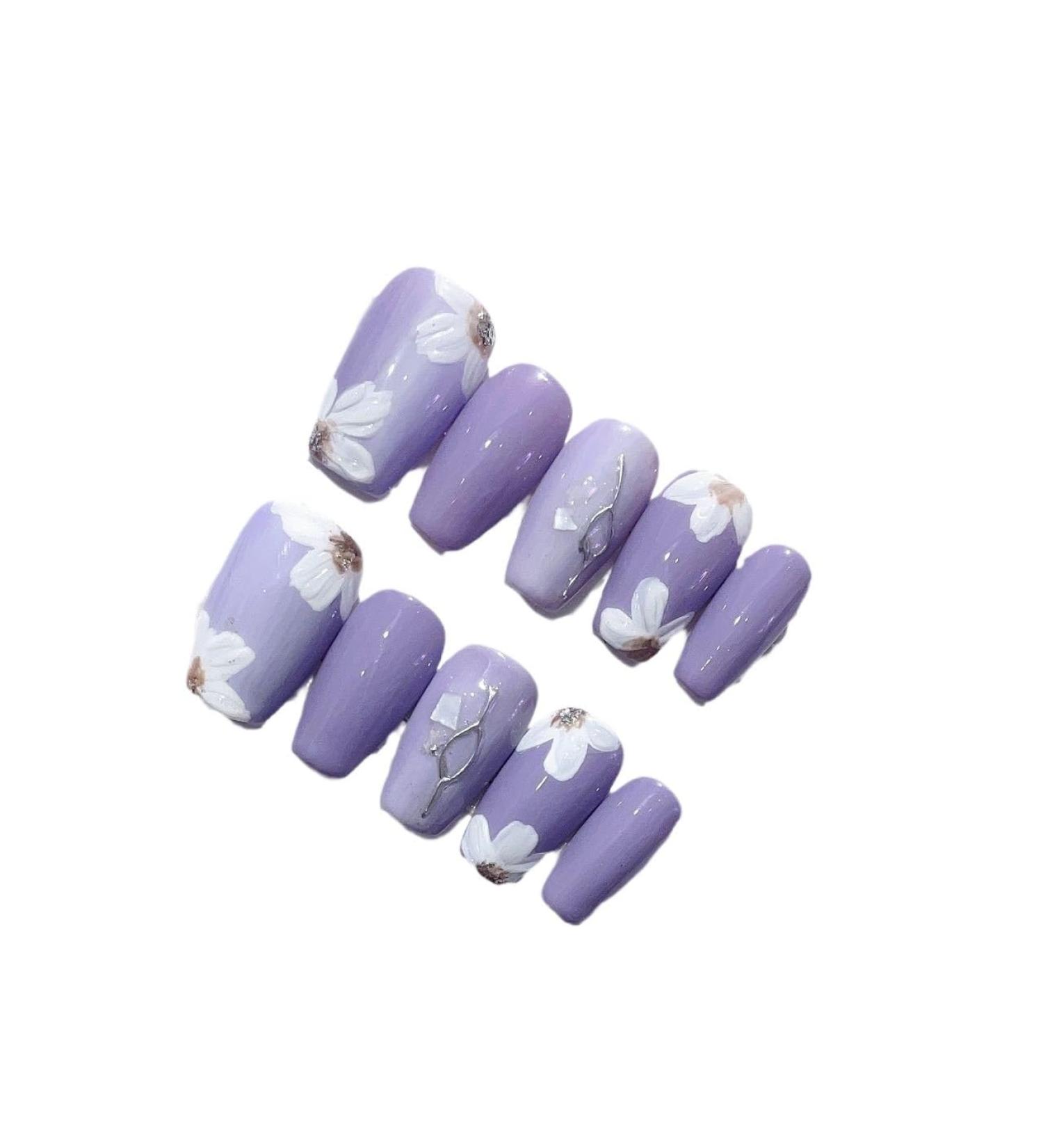 Taro Purple Flower Cool Relief White Camellia Simple Gentle Elegant Whitening Handmade Press On Nails False nails (Color : M) - Buy Online on GoSupps.com