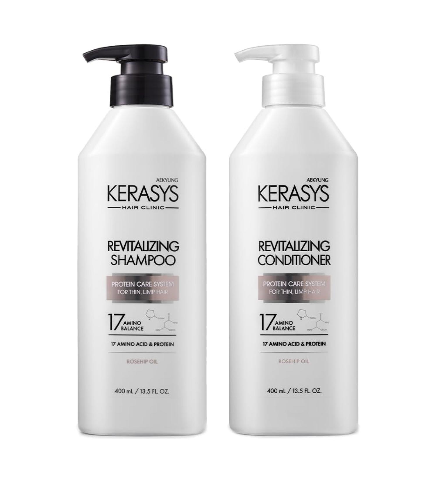 Kerasys Hair Clinic Protein Care Set for Thin Limp Hair | Revitalizing Shampoo & Conditioner with Rosehip Oil - 13.5 fl oz / 400 ml | International Shipping Available - Buy Online on GoSupps.com