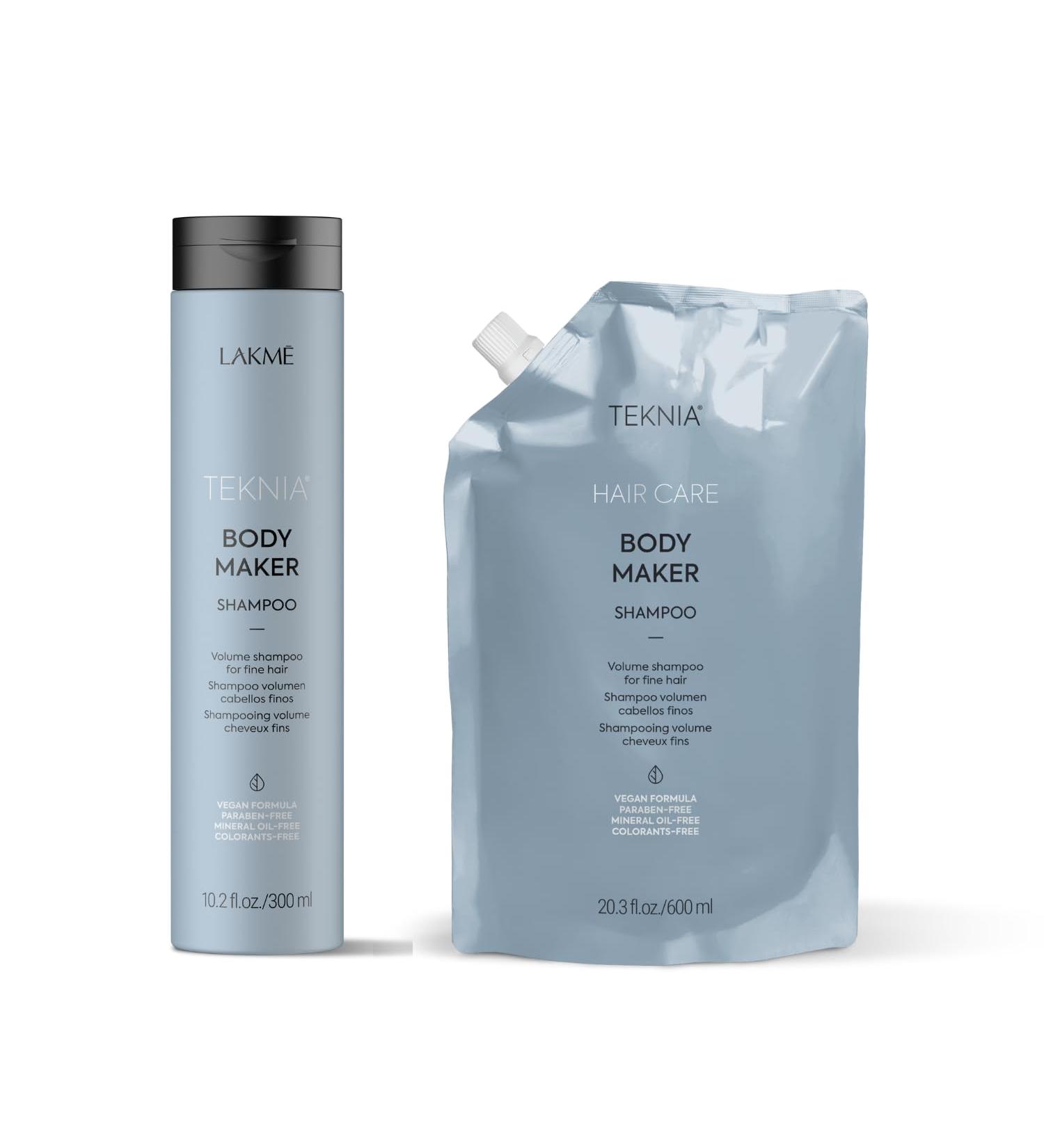Lakme Teknia Body Maker Shampoo and Refill Bundle | Volumizing Shampoo for Fine Hair | Vegan Paraben-free Hair Thickening Shampoo (300+600 ml) 900 ml (Pack of 1) - Buy Online on GoSupps.com