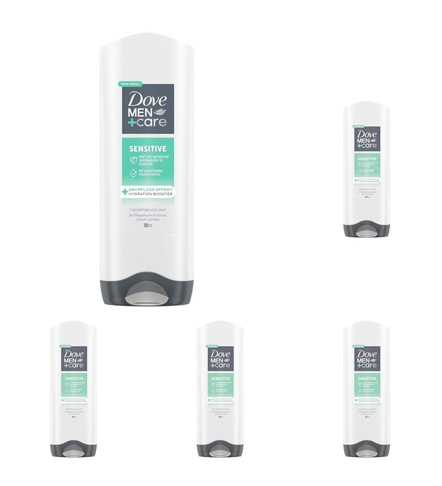 Dove Men+Care 3-in-1 Shower Gel for Sensitive Skin - Body Face & Hair - 250ml Pack of 5 | Best for Dry Skin - Buy Online on GoSupps.com
