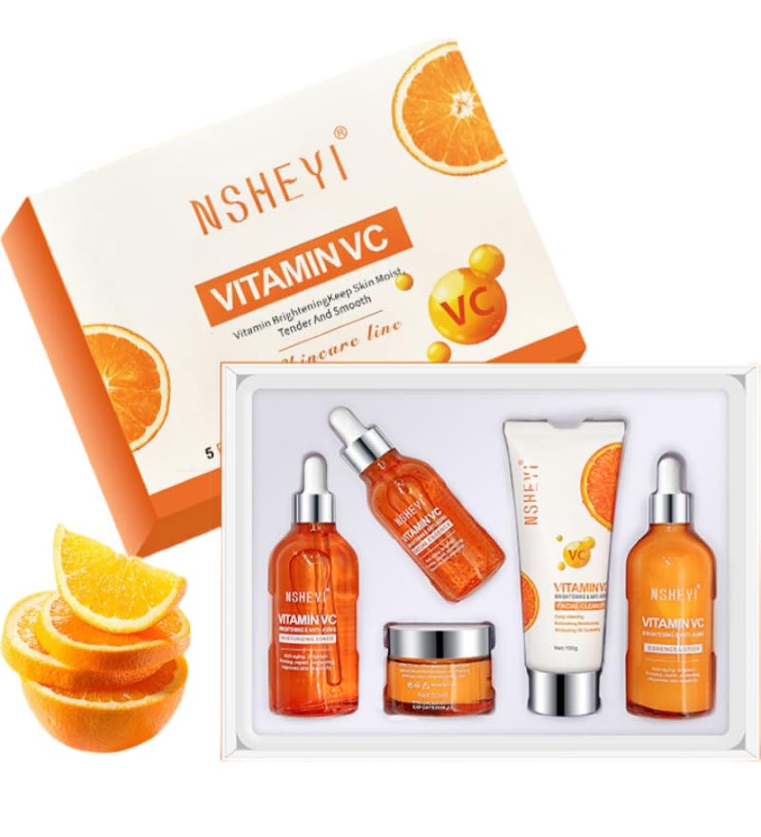 5 Pack Vitamin C Skin Care Set Moisturizing Facial Skin Care with Face Cleanser Face Serum Face Cream Toner and Lotion Anti Aging Skin for - Buy Online on GoSupps.com