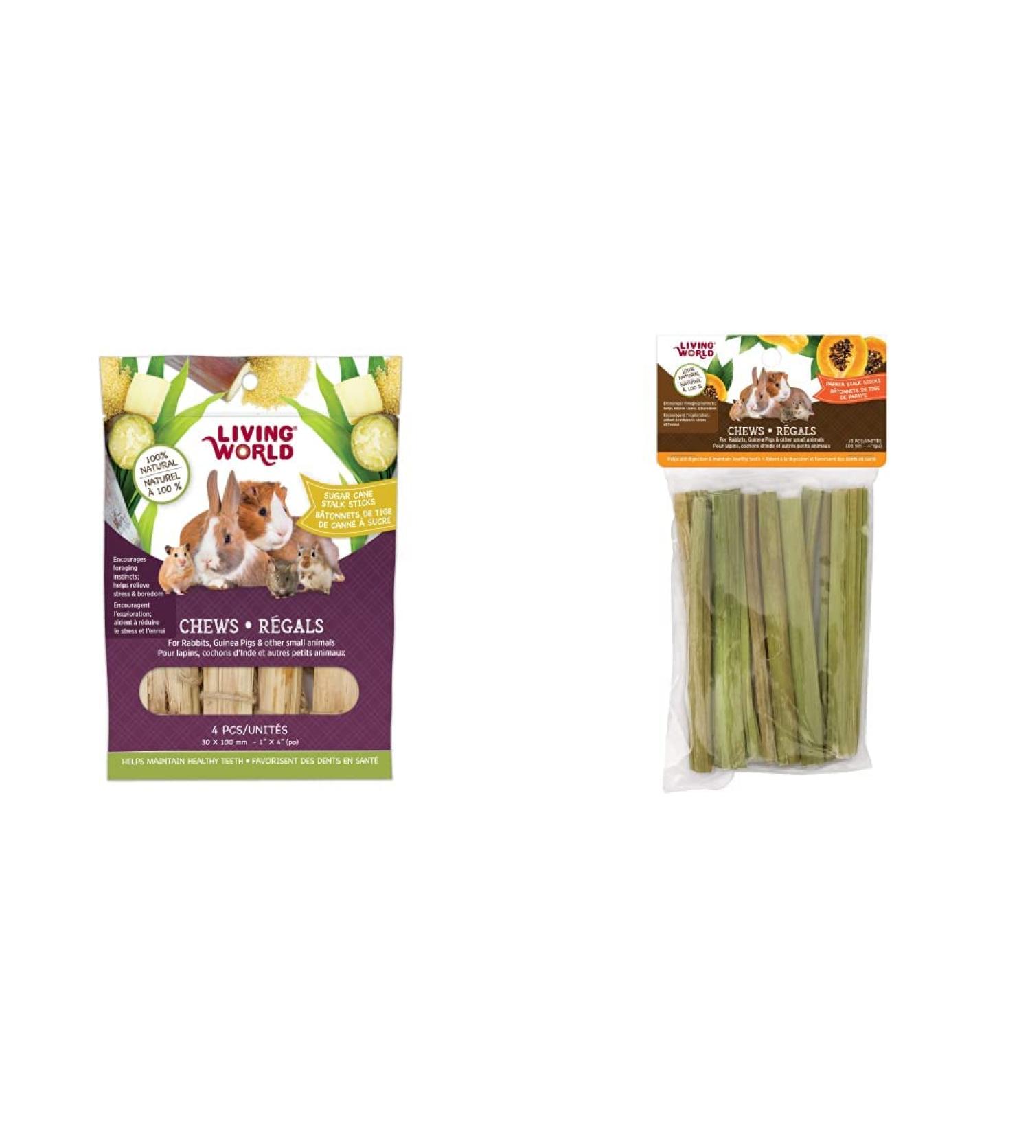 Living World Small Animal Chews - Sugarcane Stalk Sticks (4 Pieces) + Papaya Stalk Sticks (10 Pieces)