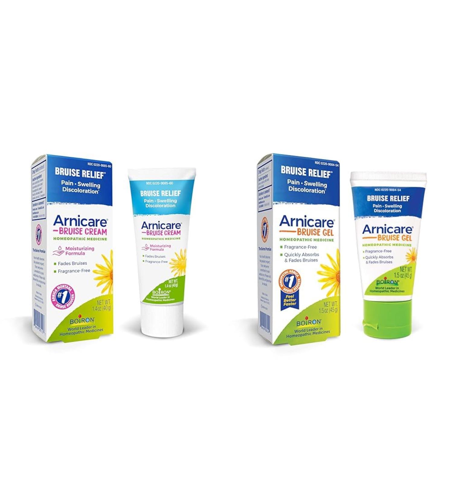 Boiron Arnicare Bruise Cream and Gel for Pain Relief from Bruising Swelling or Discoloration - 1.4 oz Cream & 1.5 oz Gel