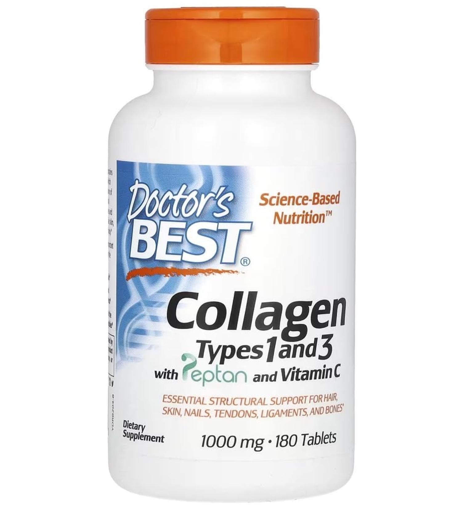  DoctorsBEST Doctor's Best Collagen Types 1 & 3 with Peptan & Vitamin C | 1000mg of Support for Skin Hair Nails & Joints - 180 Tablets - Buy Online on GoSupps.com