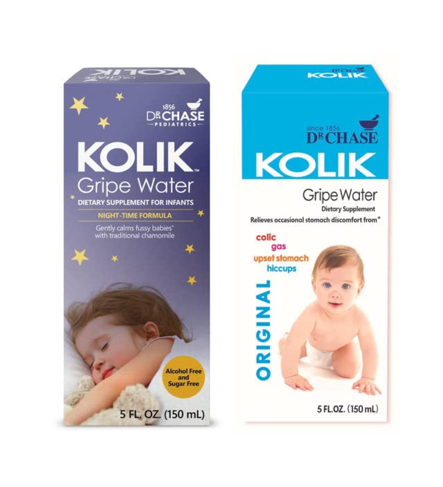 Dr. Chase Kolik Gripe Water Bundle - Nighttime & All-Day Baby Colic Relief - 2-Pack for Gas, Cramps & Hiccups - Infant Must-Have - Buy Online on GoSupps.com