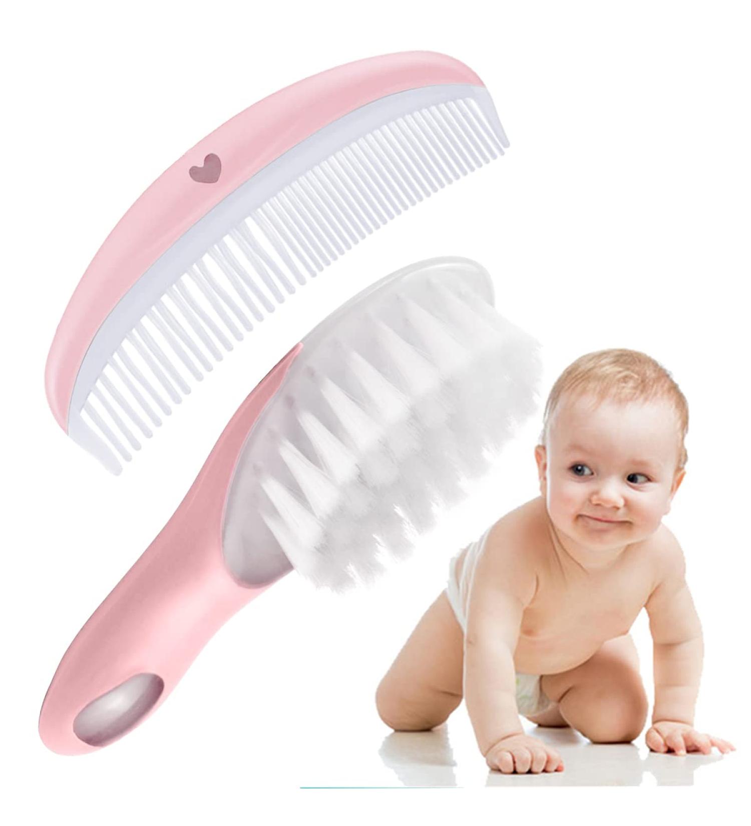 LNQ LUNIQI Baby Brush and Comb Set Soft Bristle Baby Brush Massage Scalp Brush for Newborn Cradle Cap Scalp Cleaning Care (Pink) - Buy Online on GoSupps.com