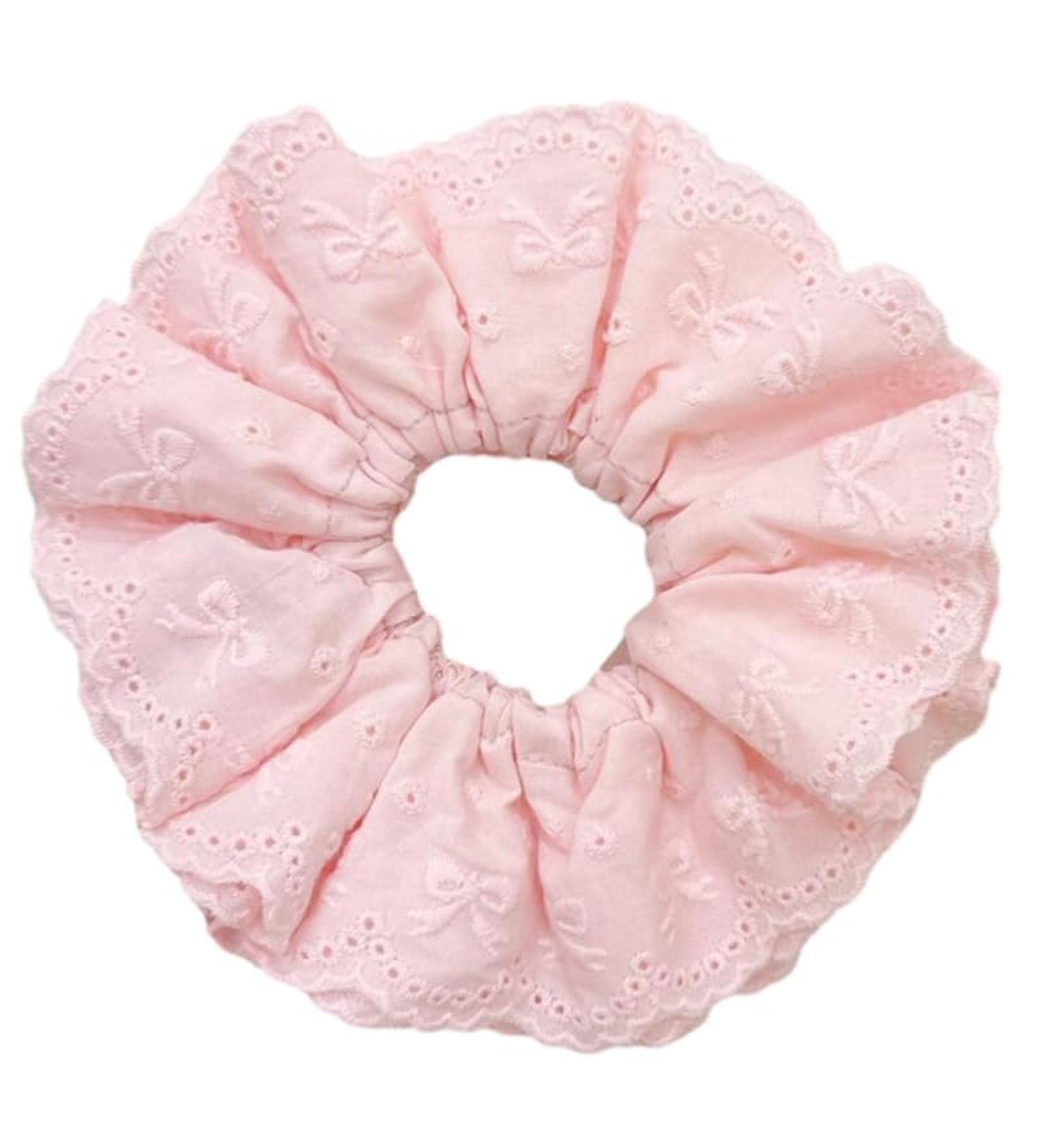 Eye Catching Lace Scrunchies for Women Large Elastic Hair Scrunchy Ponytail Holder Perfect for Everyday Use Pink - Buy Online on GoSupps.com
