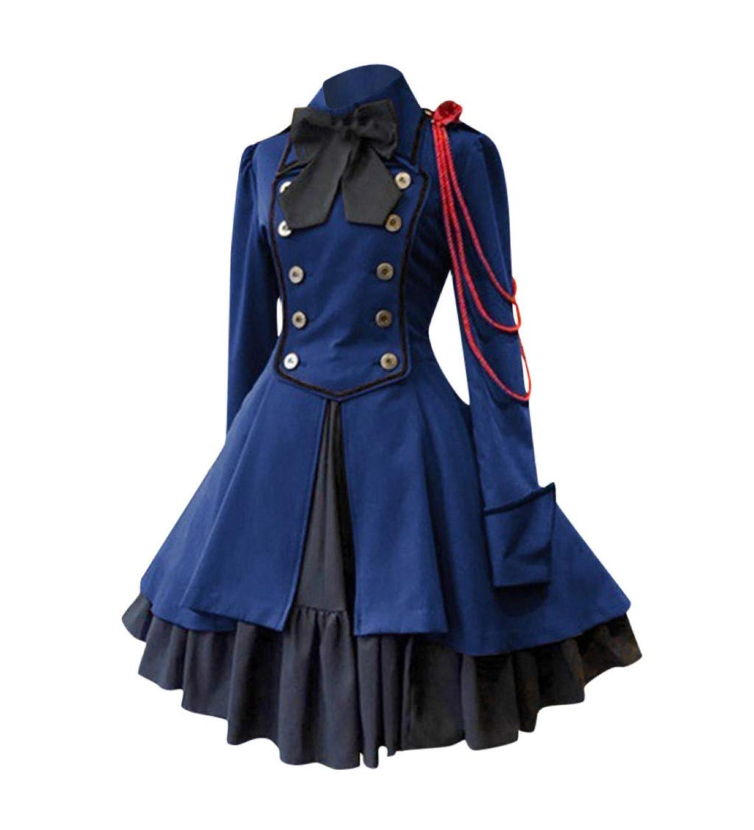 Vintage Princess Court Patchwork Gothic Dress Fashion Women Collar Women's Dress Gothic Clothing for Juniors Blue 4X-Large - Buy Online on GoSupps.com