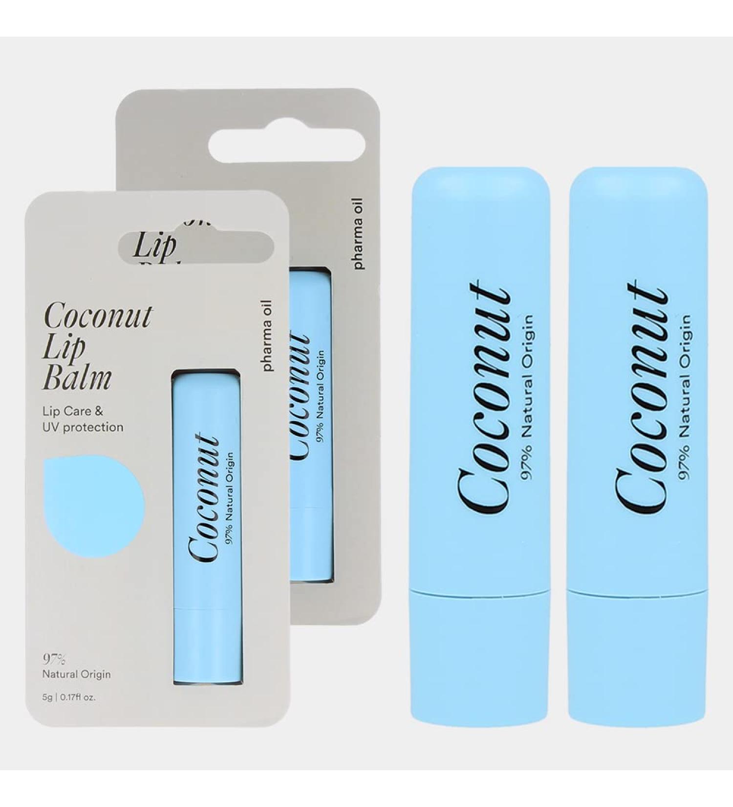 Pharma Oil Natural Lip Care Balm - Coconut - 2x5g - Shea Butter Paraben-Free No Artificial Dyes - Perfect Christmas Gift - Buy Online on GoSupps.com