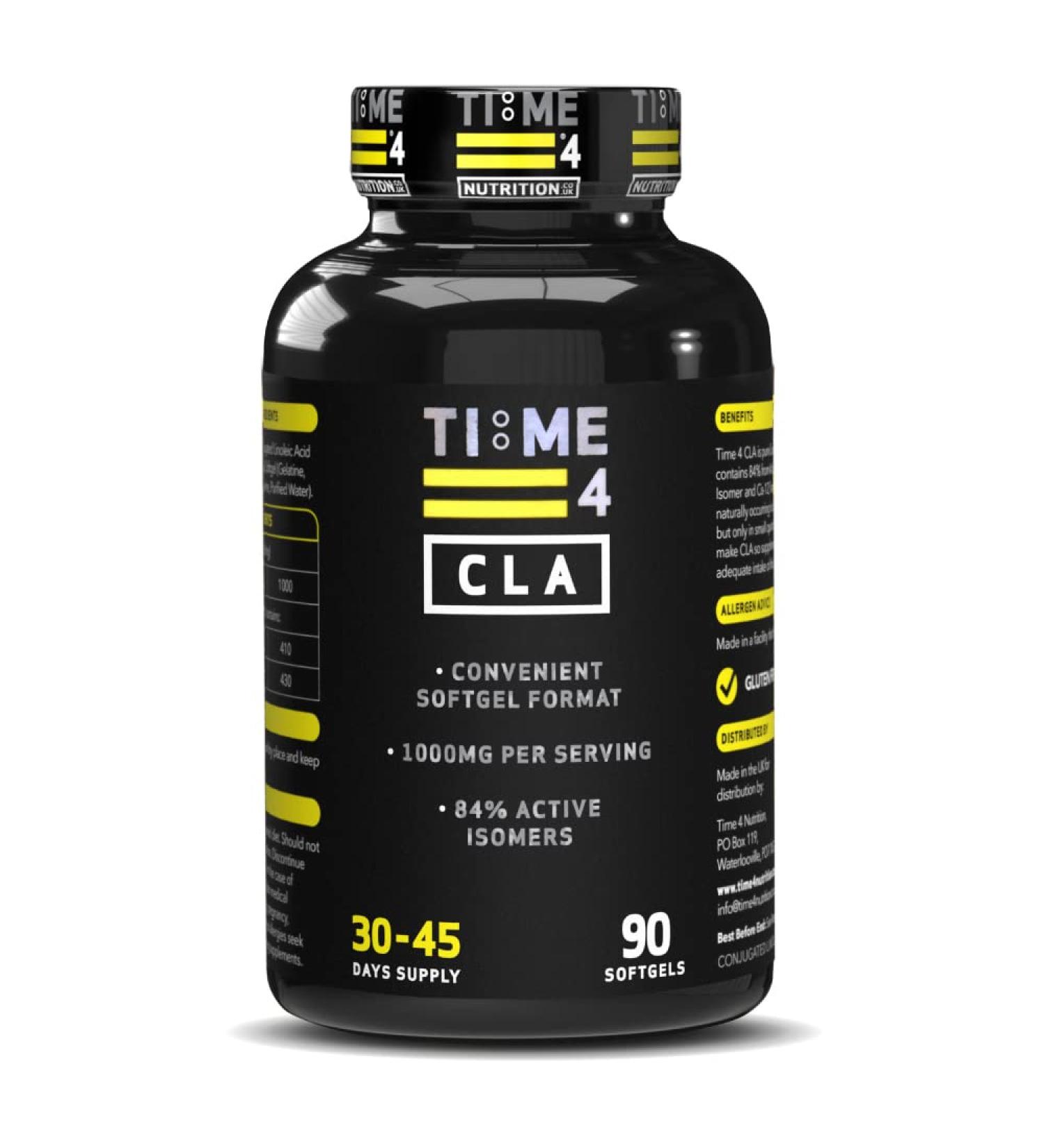 Time 4 CLA 1000mg Softgel Capsules - High Strength Premium Grade Conjugated Linoleic Acid - Supports Weight Management - Men & Women - 30-45 Day Supply - Buy Online on GoSupps.com