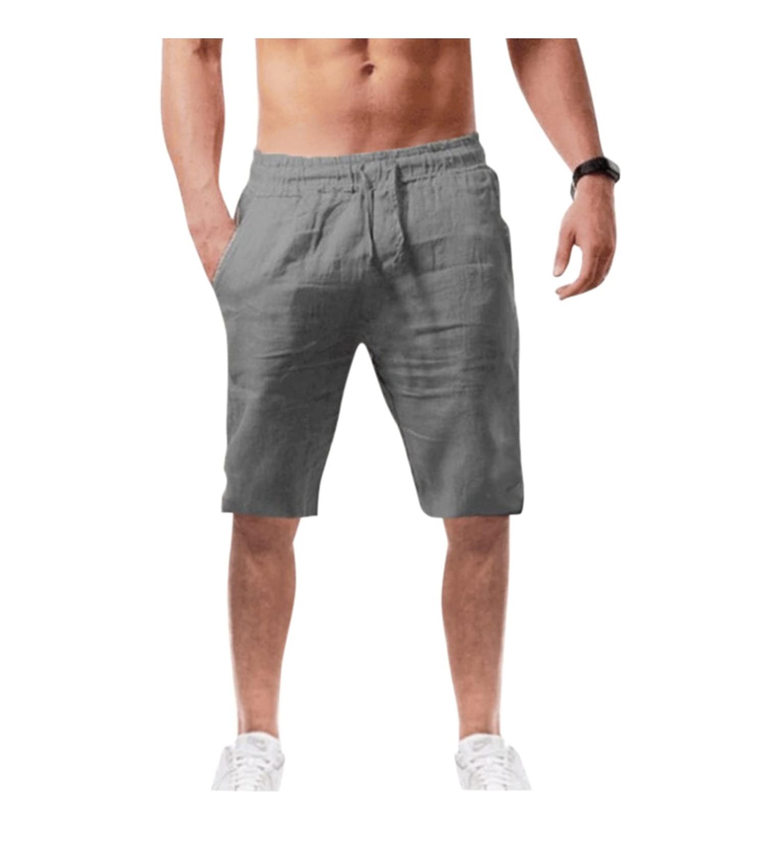 Ronony Men's Summer Cargo Shorts - Loose Fit Multi-Pocket Cotton & Linen Casual Overalls - Gray 3XL - Outdoor Streetwear - Buy Online on GoSupps.com