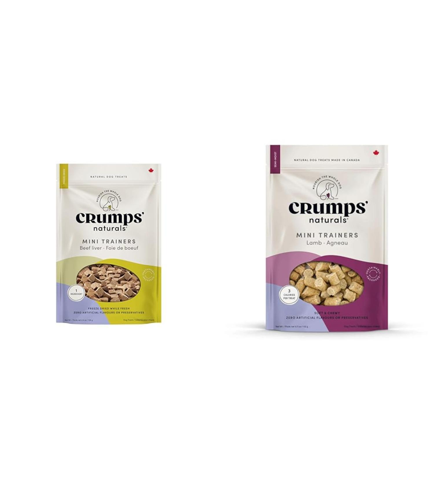 Crumps' Naturals Mt-Fd-105 Mini Trainers Freeze Dried Beef Liver (1 Pack) 126 G (Packaging may vary) & Mini Trainers Lamb (semi-Moist) 4.7oz - Buy Online on GoSupps.com