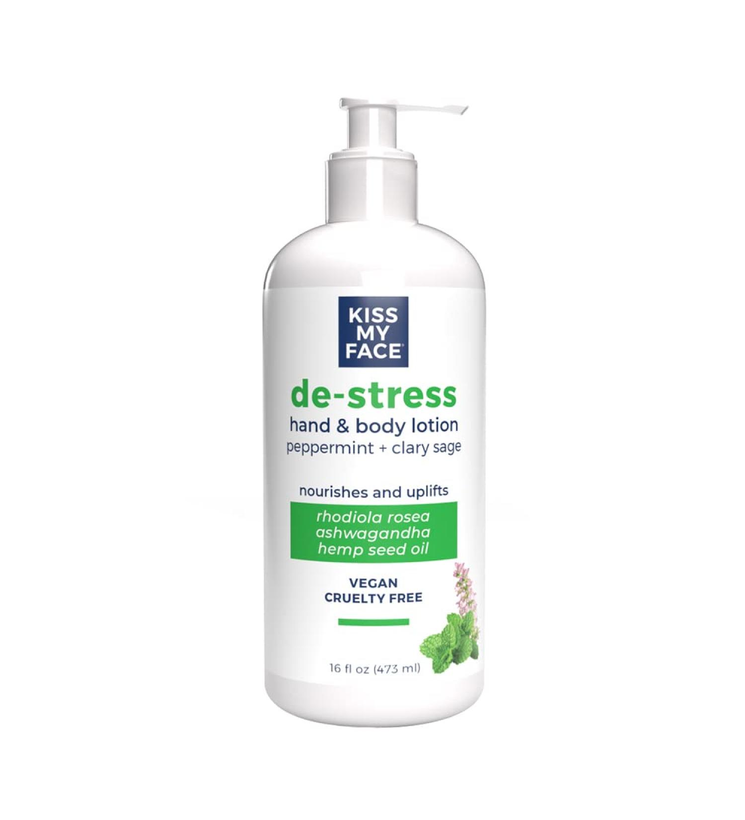 Kiss My Face De-Stress Hand & Body Lotion - Peppermint & Clary Sage - Vegan & Cruelty-Free - 16 fl oz - Buy Online on GoSupps.com