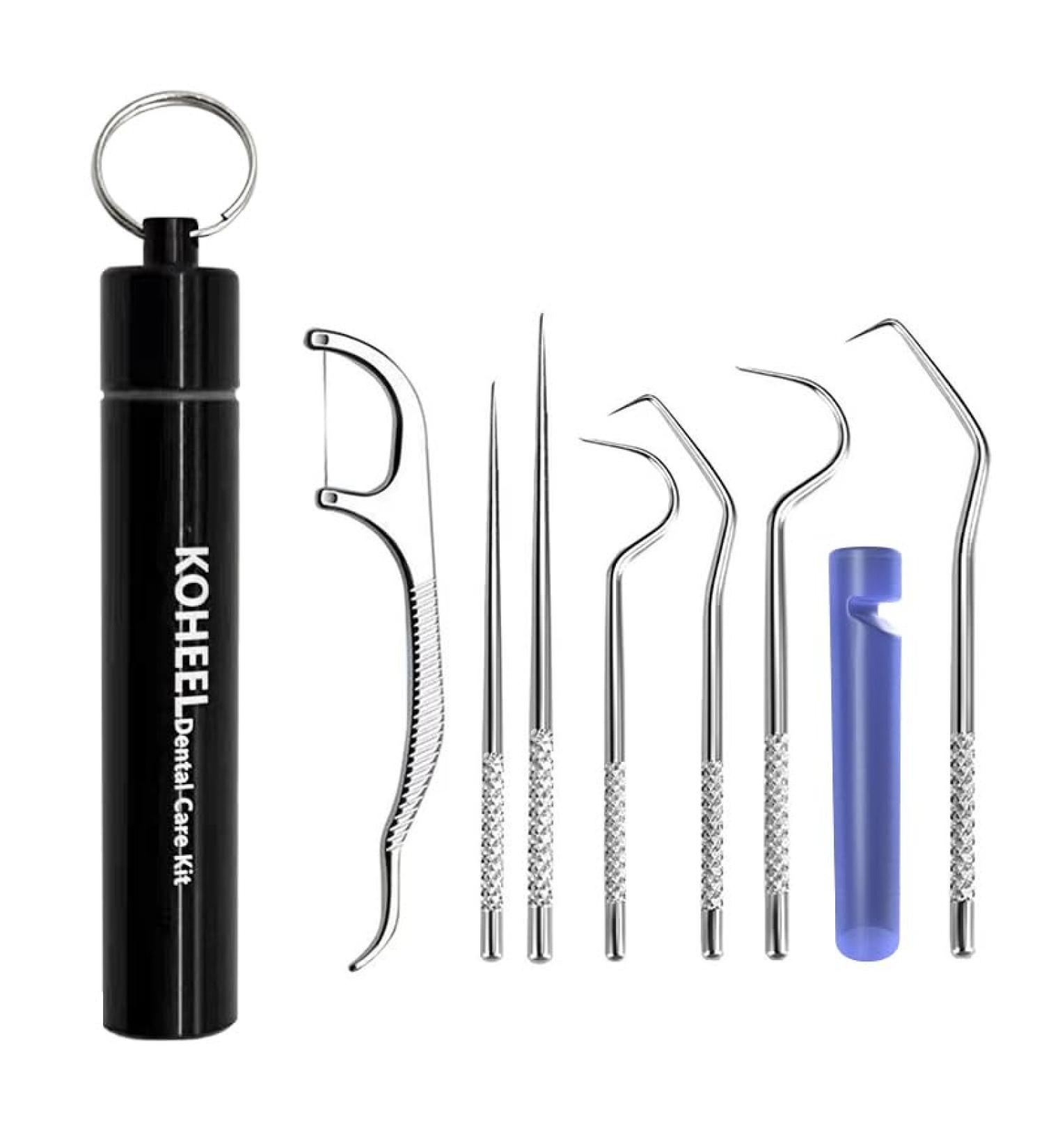 Koheel Reusable Dental Floss Picks Kit - Stainless Steel Tooth Cleaning Tools & Oral Hygiene Set for Travel Picnic & Camping - Buy Online on GoSupps.com