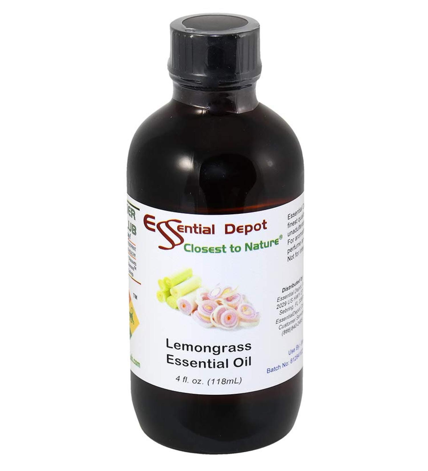Essential Depot Lemongrass Essential Oil - GC/MS Tested - Supplied in 4 oz. Amber Glass Bottle with Black Phenolic Cone Lined and Safety Sealed Cap - Buy Online on GoSupps.com
