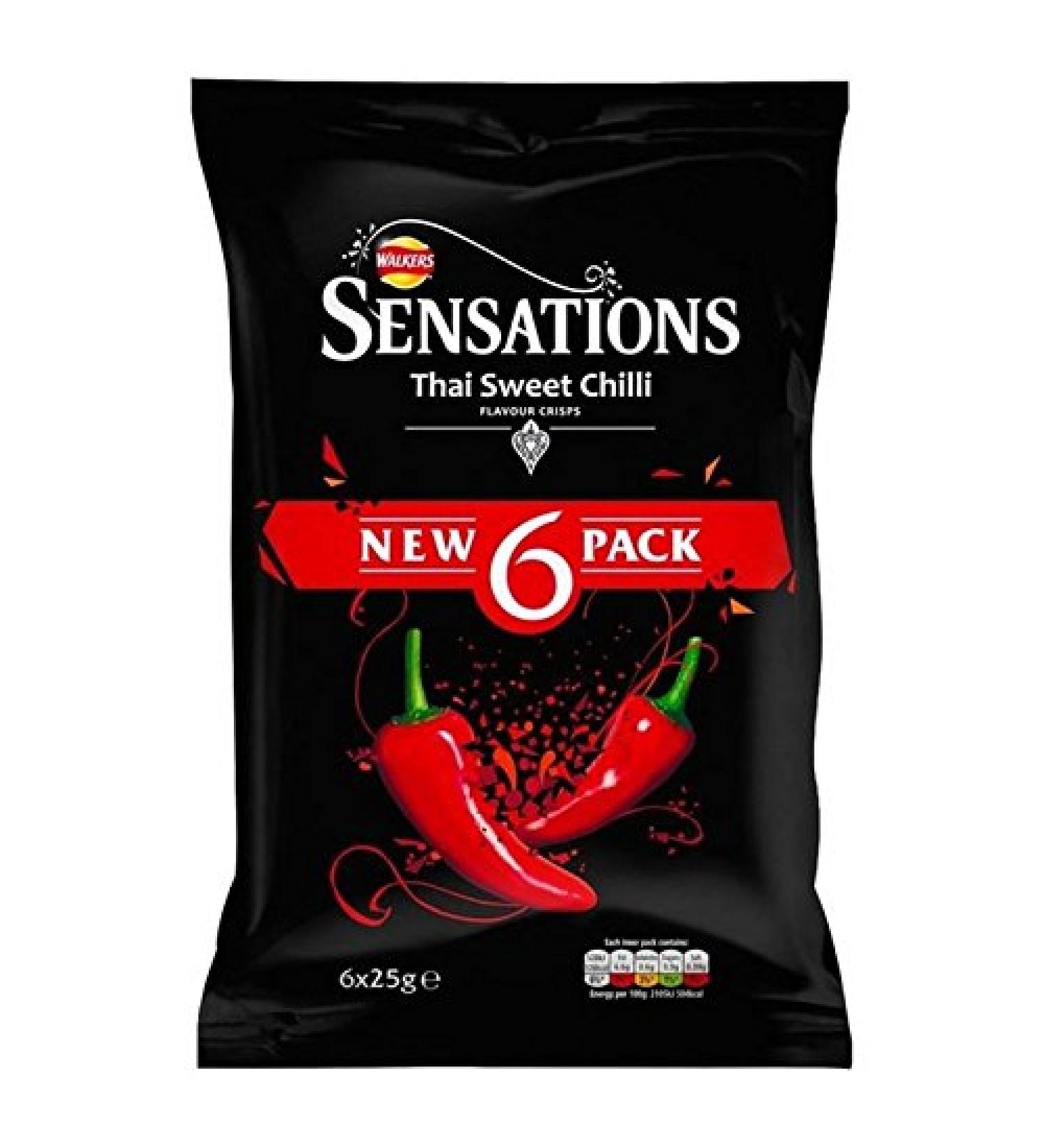 Walkers Sensations Thai Sweet Chili Chips 25G x 6 Per Pack (Pack of 2)