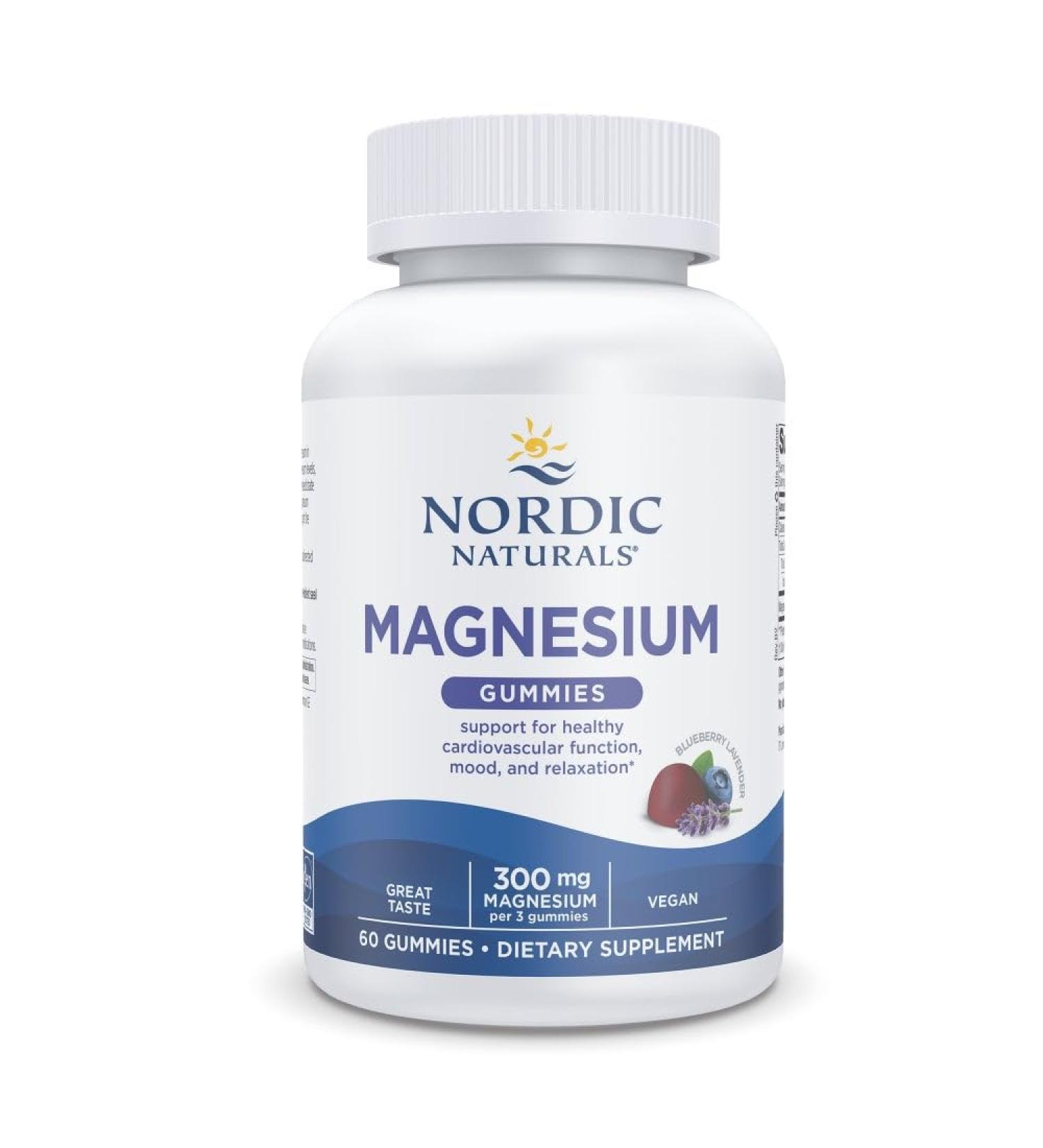 Nordic Naturals Magnesium Gummies for Adults, Blueberry Lavender Flavor - 60 Gummies - Vegan Magnesium Supplement for Mind, Mood, and Cardiovascular Support - Non-GMO - 20 Servings - Buy Online on GoSupps.com