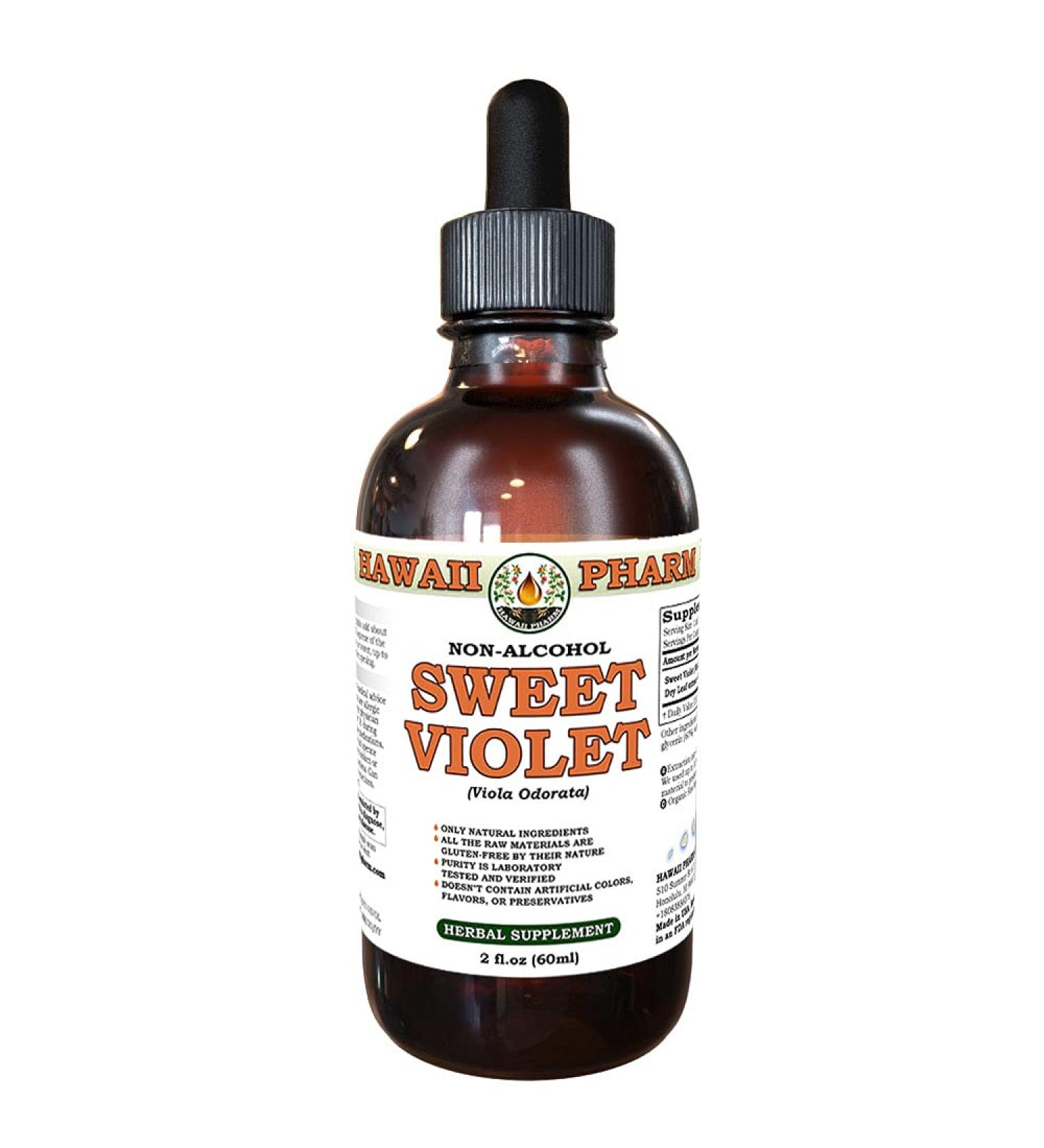 HawaiiPharm Sweet Violet Glycerite 2 fl.oz - Alcohol-Free Liquid Extract for Natural Herbal Supplement - Made in USA - Buy Online on GoSupps.com