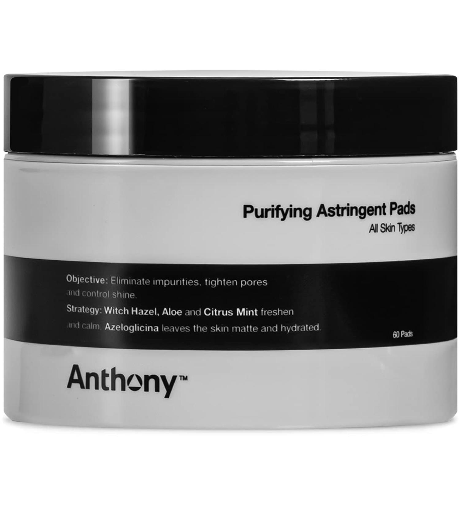 Anthony Witch Hazel Pads 60-Count - Purifying Astringent Toner Pads with Aloe Vera & Citrus Mint for Clean Pores, Shine Control, and Impurity Elimination - Buy Online on GoSupps.com