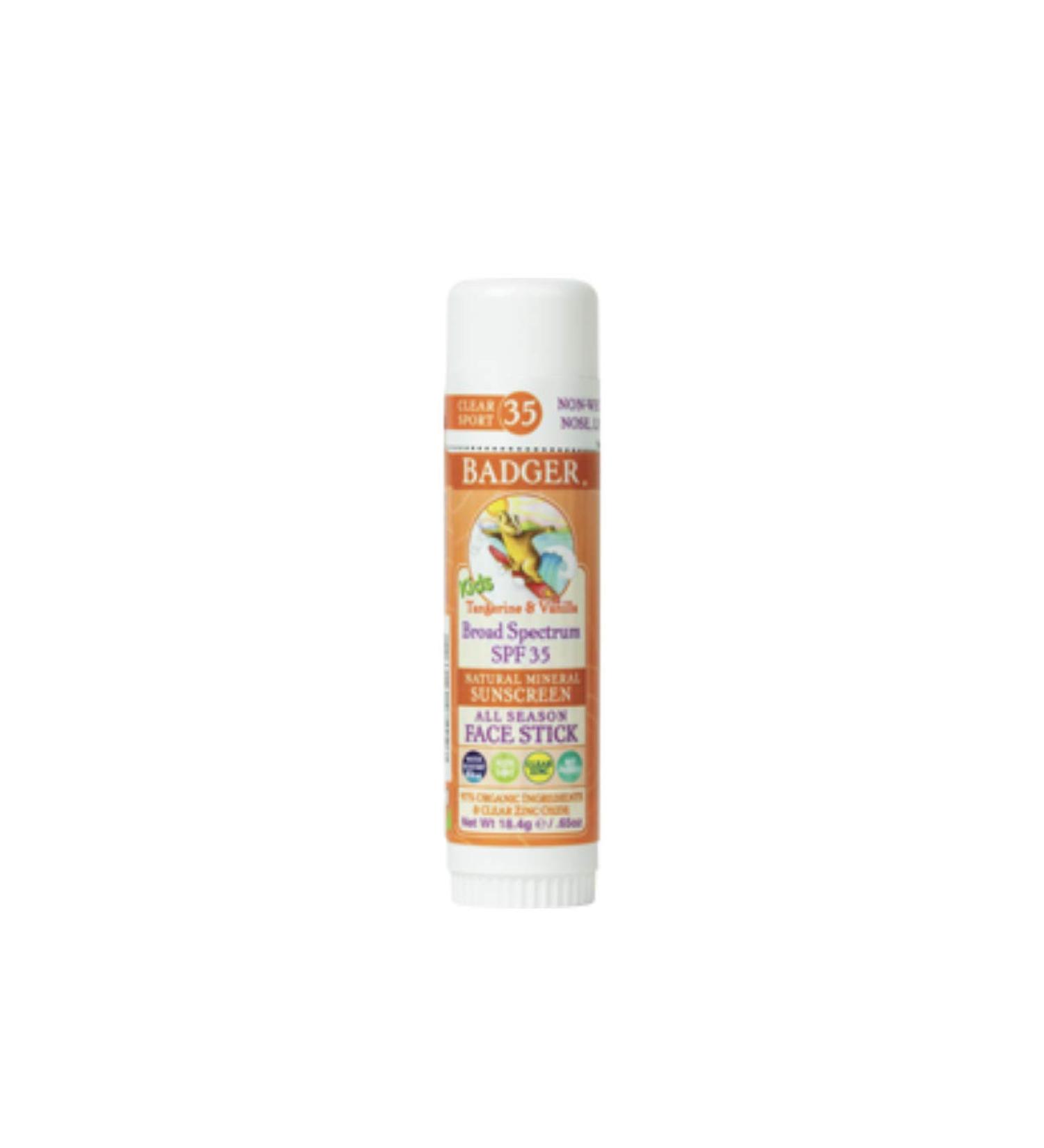 Badger Company Kids Sport Sunscreen All Seasons Face Stick SPF 35 Tangerine & Vanilla 1847ml (18.4 g)