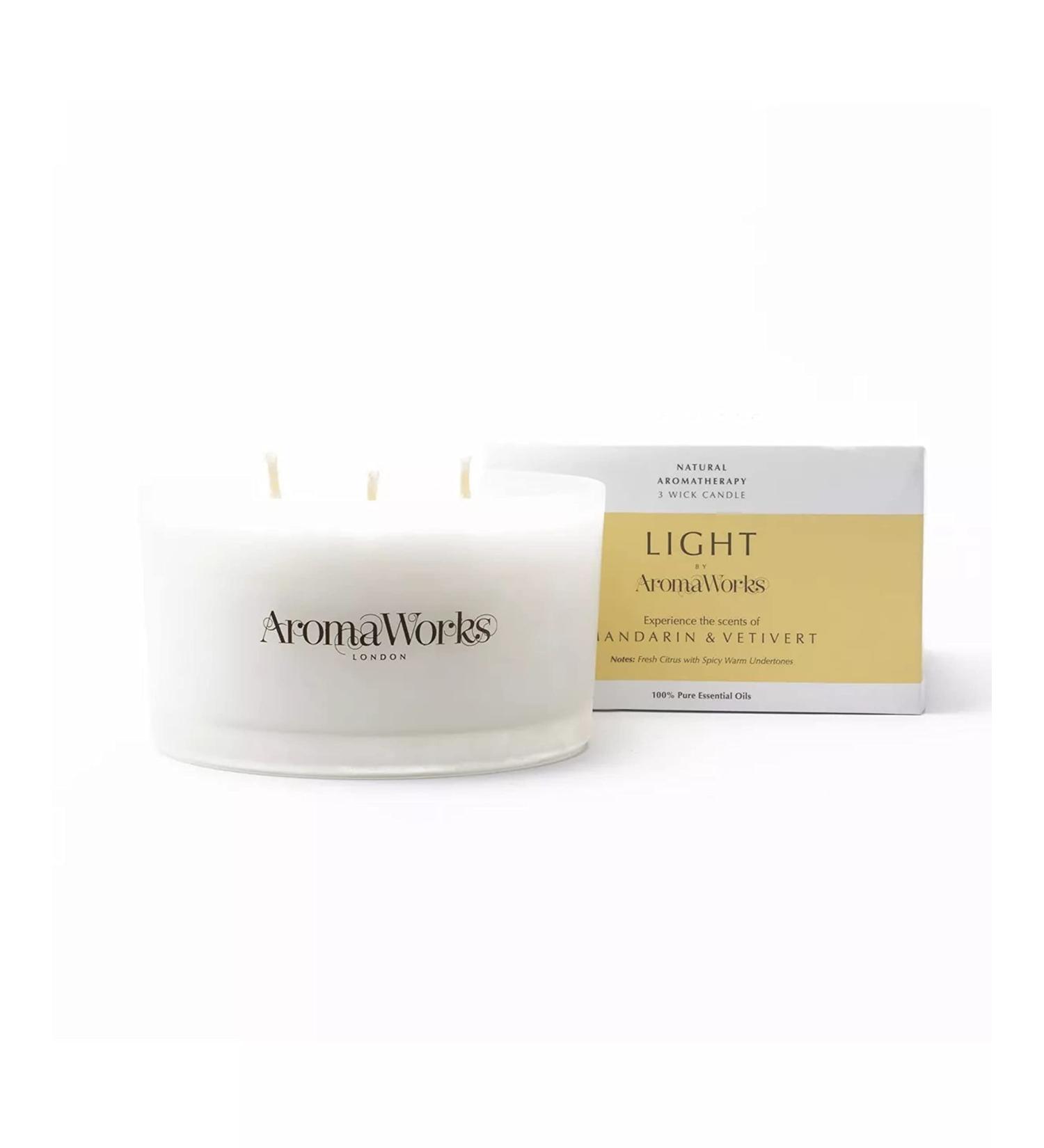 Aromaworks Light Mandarin & Vetivert 3 Wick Candle | Creates a Calm Enhancing Atmosphere | Provides a Sense of Happiness | Naturally Scented | 100% Pure Essential Oils | 14.1 Oz