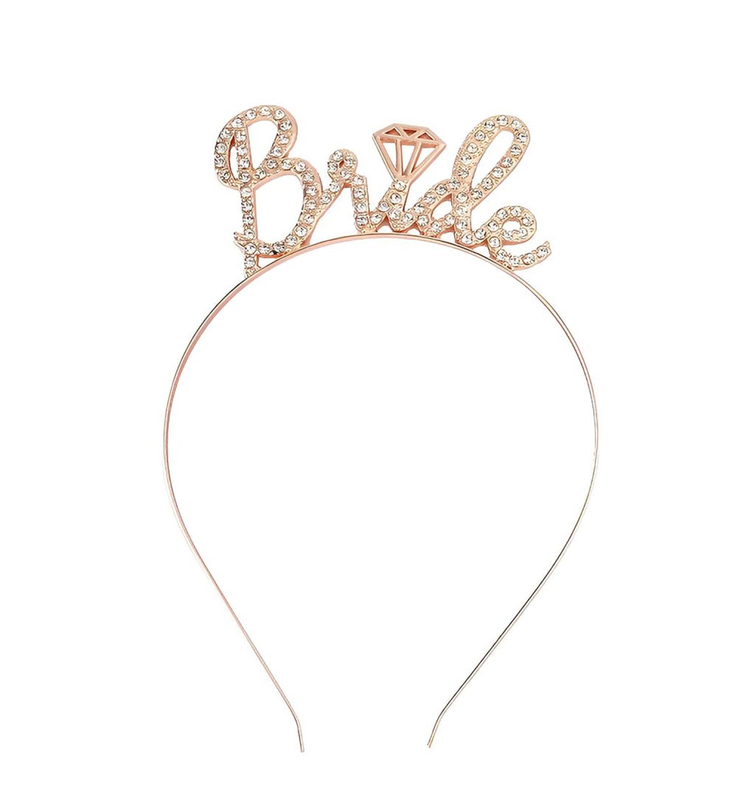Rose Gold Bride Headband with Rhinestone Tiara | Bachelorette Party Hair Accessories - Buy Online on GoSupps.com