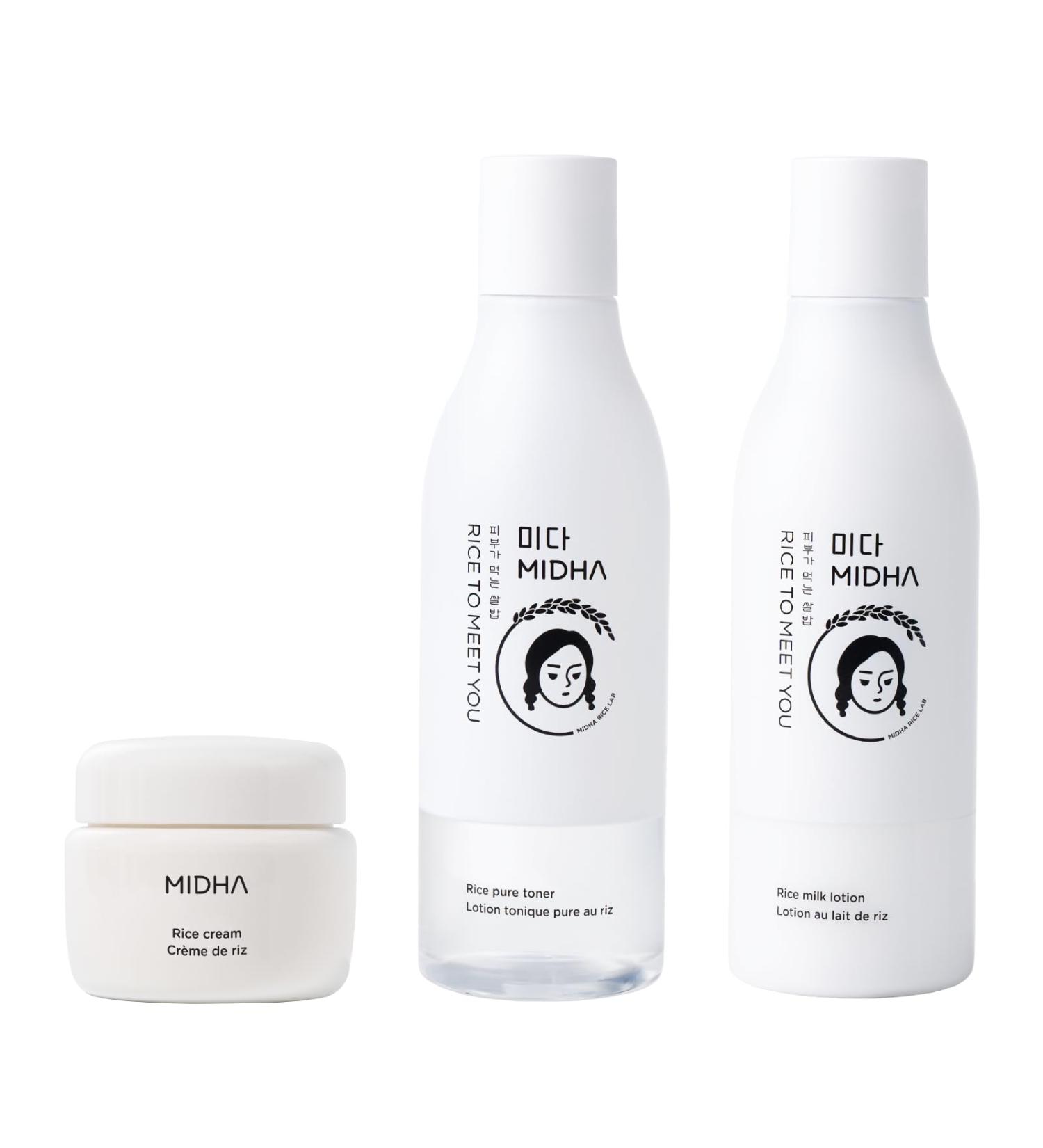 MIDHA Rice Cream 1.69fl.oz. + Rice Sebum Toner 6.76fl.oz. + Rice Milk Lotion 6.76fl.oz. Skin Barrier Support Moisturising Lightweight Daily Cream with Dewy Pore Refining Sebum Control Lightwei - Buy Online on GoSupps.com