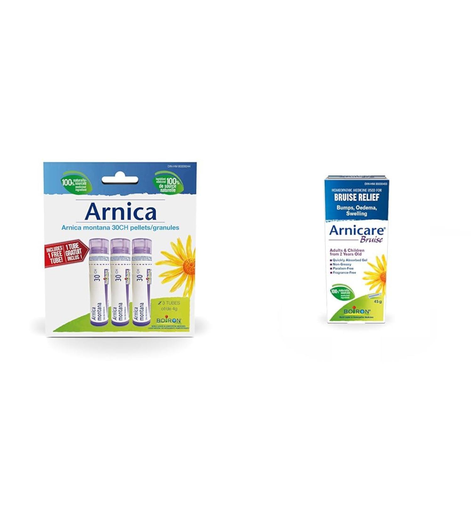 Arnica Montana 30ch Pack of 3 tubes Boiron Homeopathic Medicine Multi Dose Tube & Arnicare Bruise Swelling Bumps and Oedema Natural Sourced 45 Gram - Buy Online on GoSupps.com