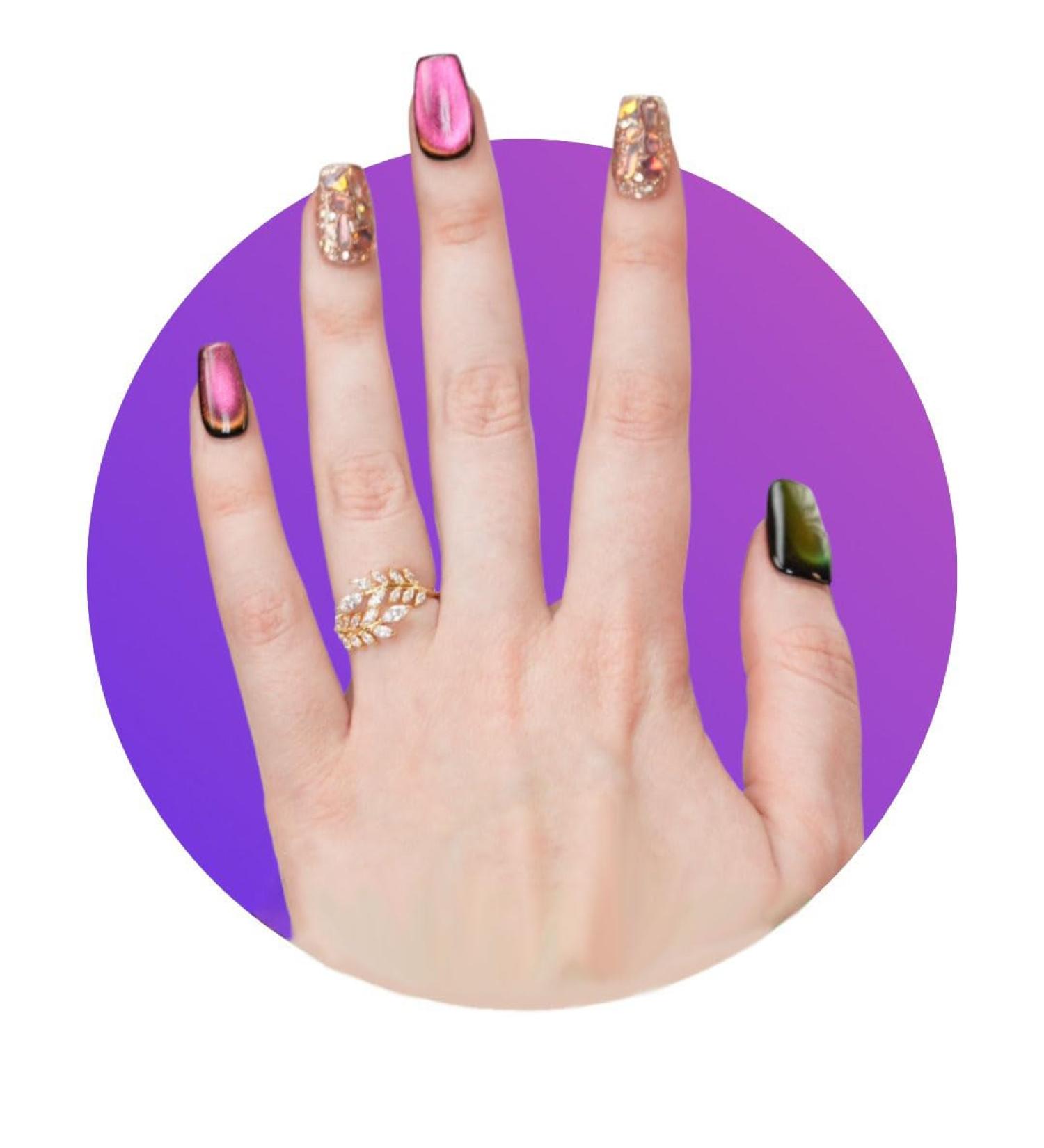 TUGE NAIL Blossom Series 100% Handcrafted Press On Nails Nail Art Cat's Eye Effect French Tip Nail C Short(14mm) (Chameleon L Big Hands Big Nails ) BSL0CSLFBA Chameleon L Big Hands Big Nails  - Buy Online on GoSupps.com