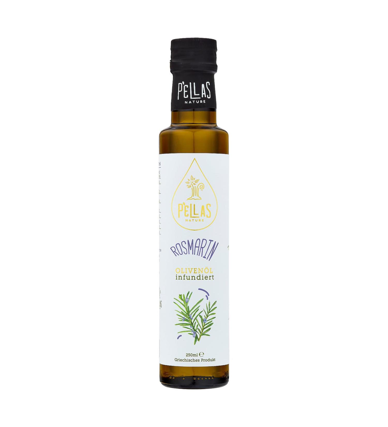 Pellas Nature Extra Virgin Olive Oil with Rosemary - Award-Winning Cold Pressed Greek Olive Oil 250ml Glass Bottle No Additives - Buy Online on GoSupps.com