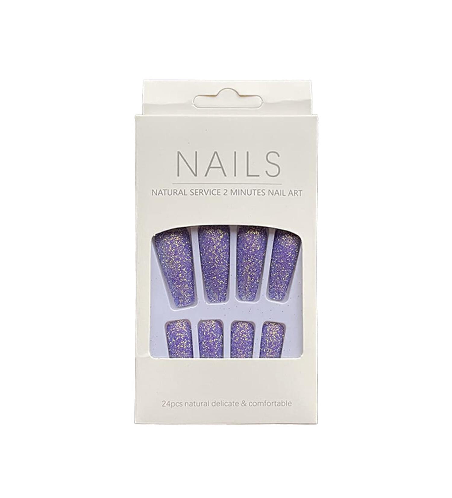 AUklOPVZZ 1 Set French Tip Press on Nails Solid Color Extension Shimmer Fingernails Decals Full Cover Salon Gifts Manicure Kit H33-purple jelly glue - Buy Online on GoSupps.com