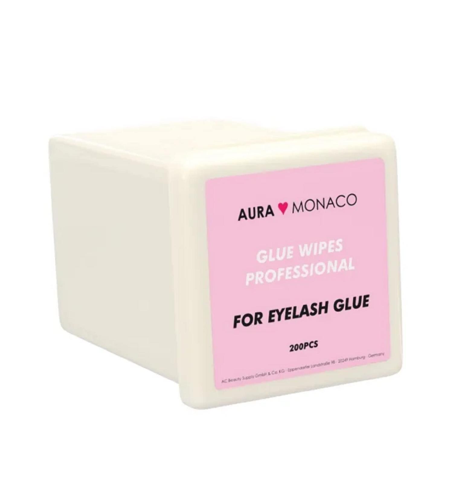 Aura Monaco Eyelash Glue Cleaning Cloths - 200 Hygienic Wipes for Lash Extensions & Adhesive Disposal - Best Eyelash Glue Pads & Towels - Buy Online on GoSupps.com