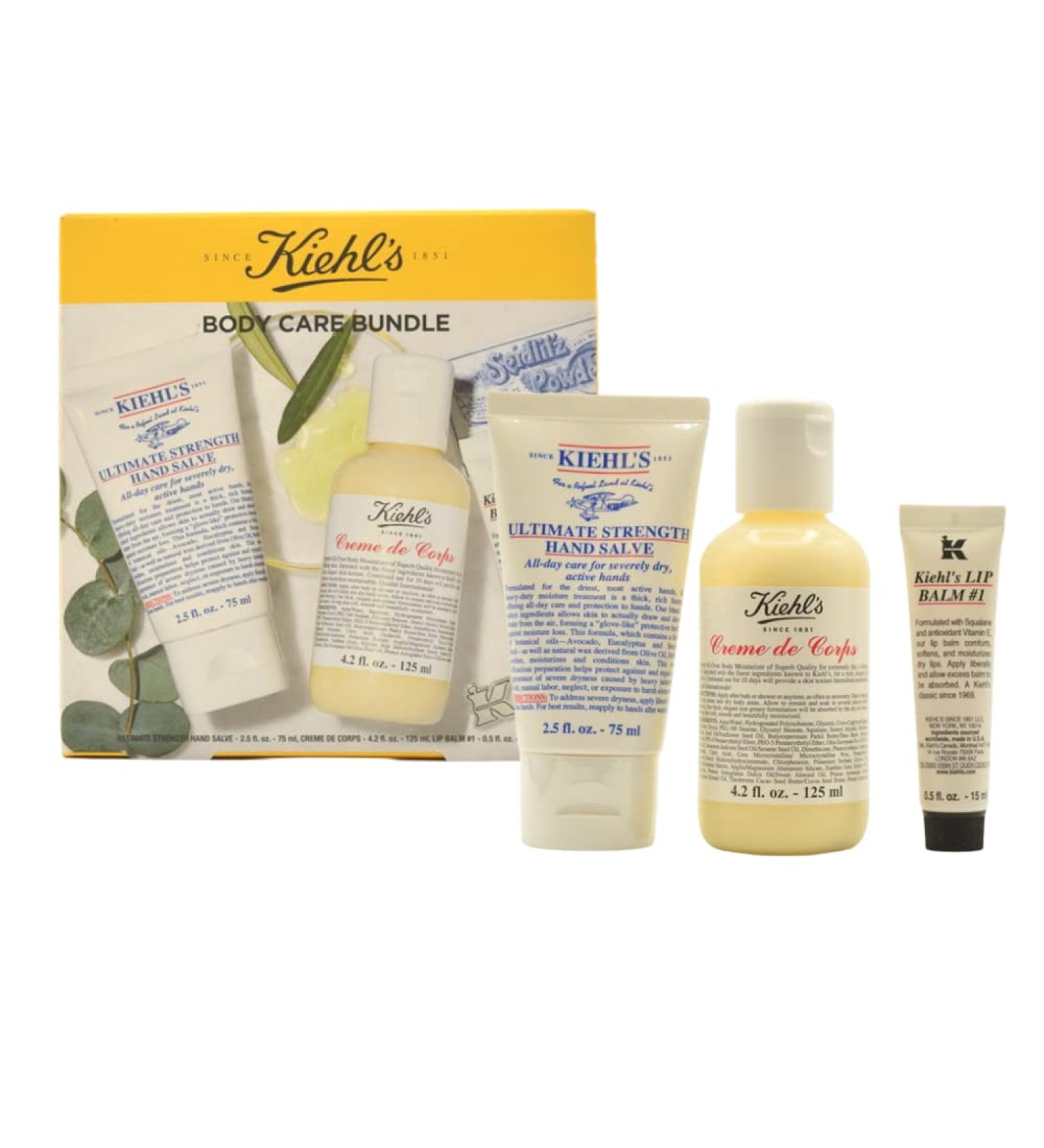 Kiehl's Body Care Bundle: Ultimate Strength Hand Salve, Cream De Corps, Lip Balm - 3 Piece Set - Buy Online on GoSupps.com