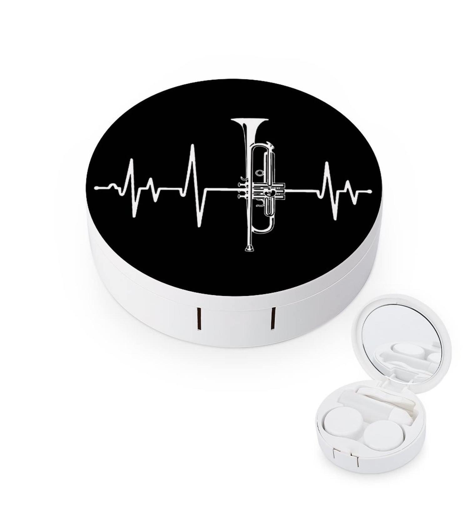 Trumpet Heartbeat Round Case For Contact Lens Kit Storage Box with Mirror Printed - Buy Online on GoSupps.com