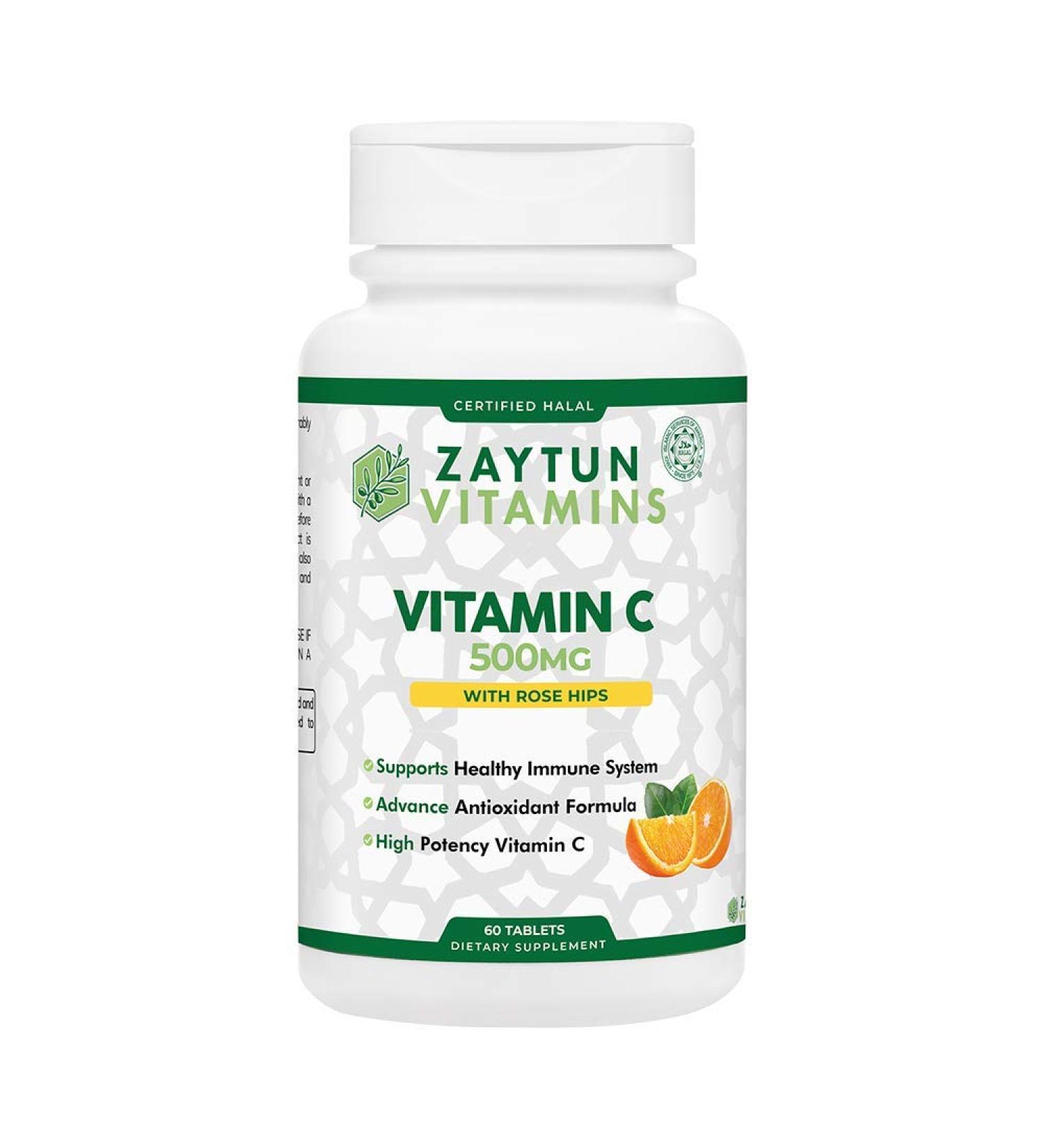 Zaytun Halal Vitamin C 500mg Tablets with Rose Hips | Immune Support & Antioxidant | Vegan & Gluten-Free | 2 Months Supply - Buy Online on GoSupps.com