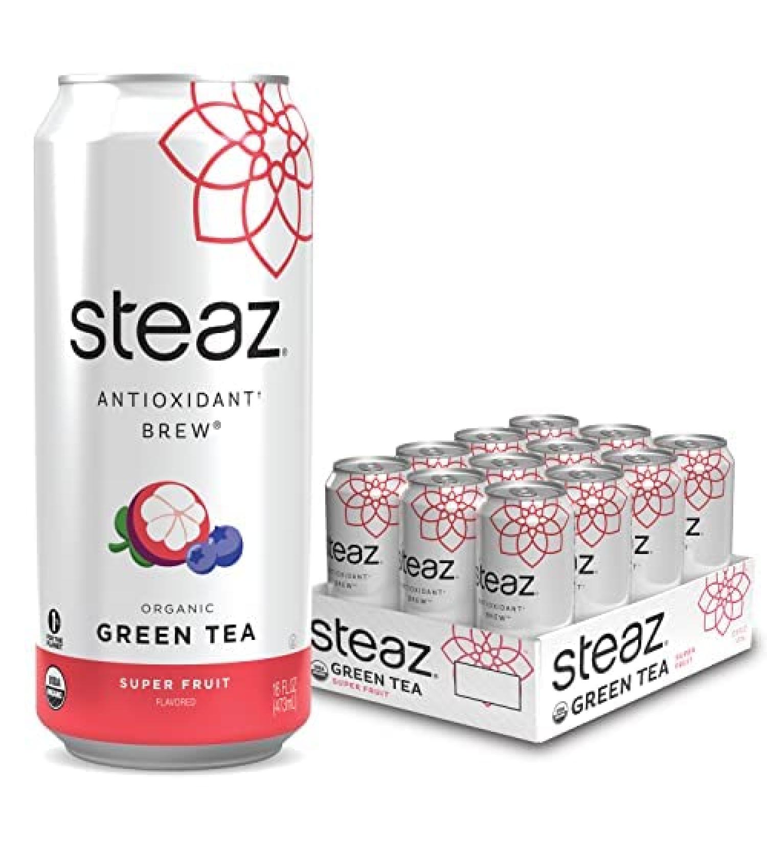 Steaz Organic Iced Green Tea Antioxidant Brew 16 OZ (Pack of 12) - Super Fruit Infused - Buy Online on GoSupps.com
