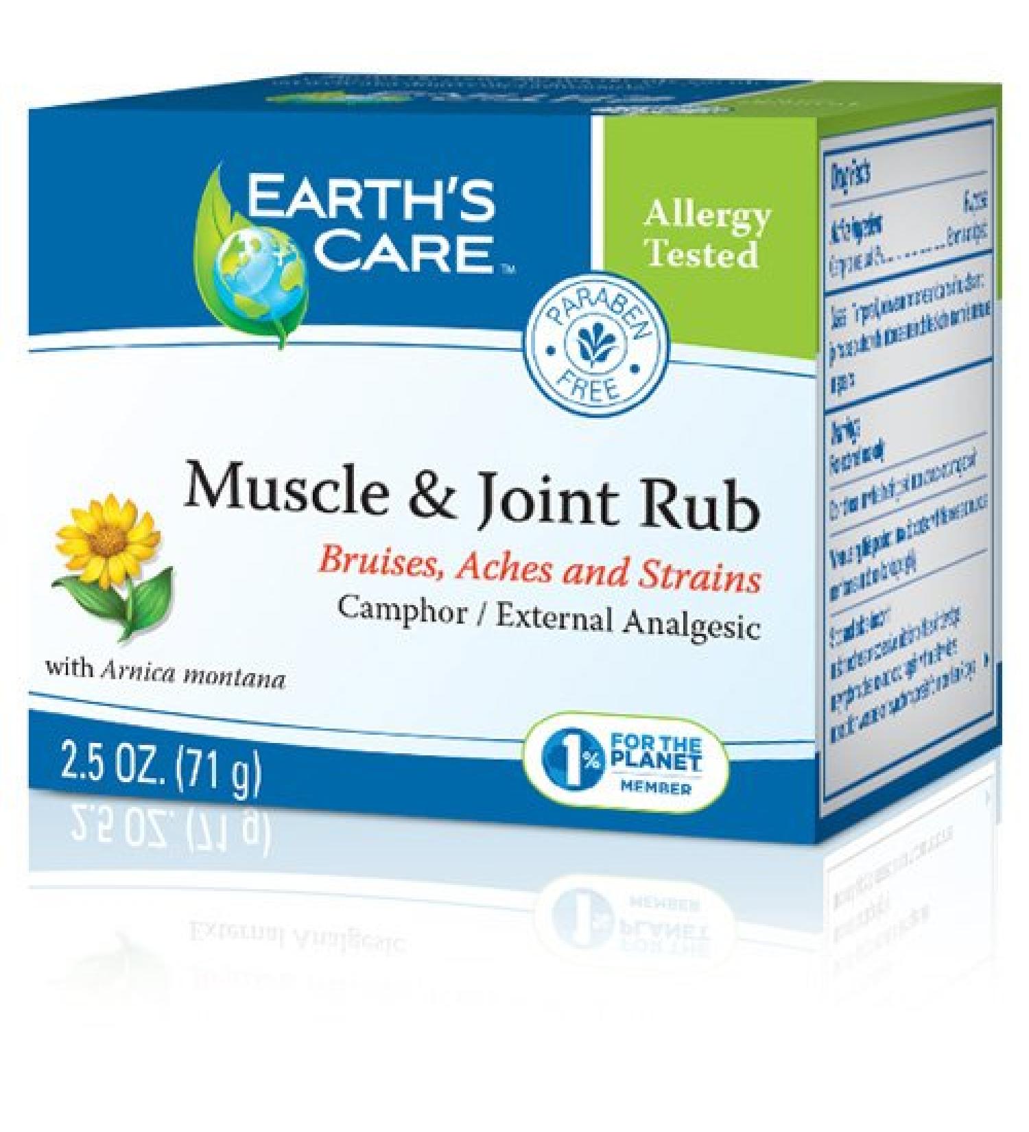 Earth's Care Muscle & Joint Rub - for Sore Muscles Bruises Aches and Strains - 2.5 OZ